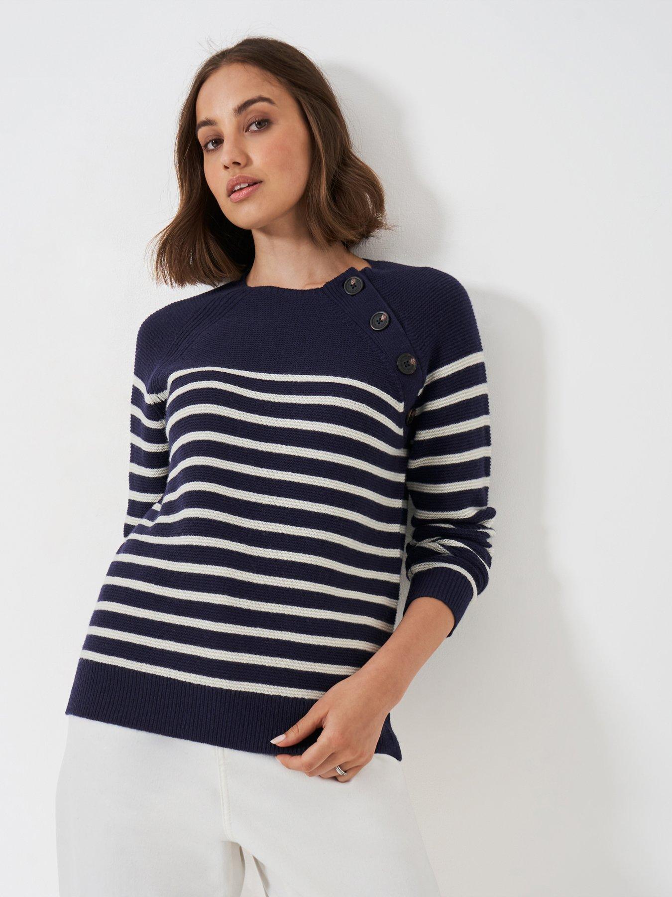  image of crew-clothing-merino-wool-blend-button-detail-jumper-blue