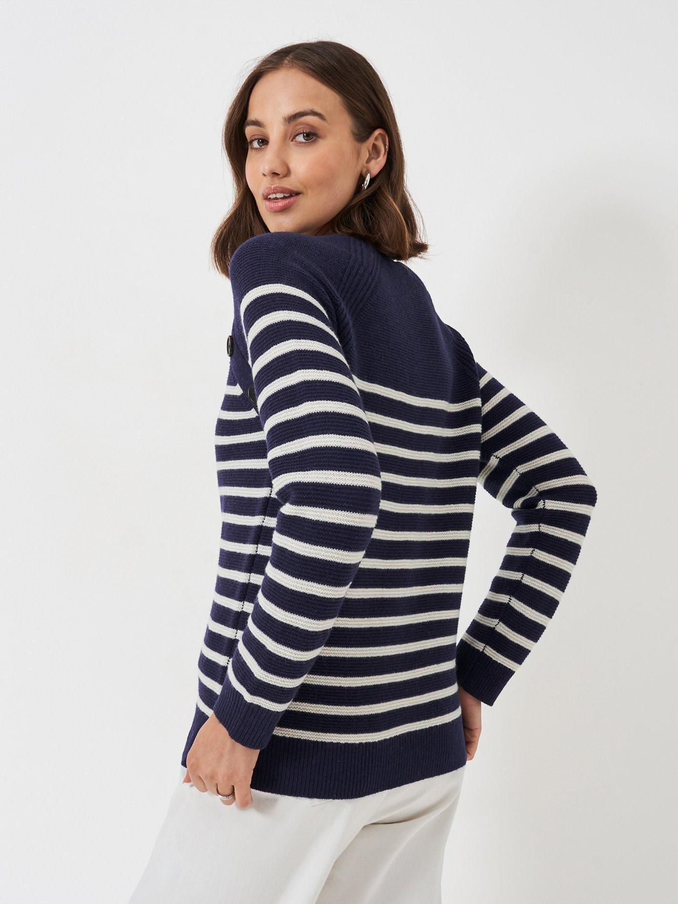  image of crew-clothing-merino-wool-blend-button-detail-jumper-blue