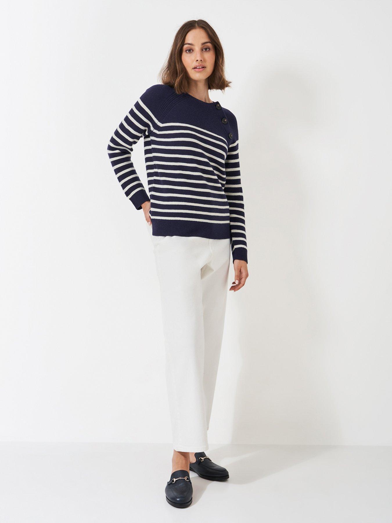  image of crew-clothing-merino-wool-blend-button-detail-jumper-blue