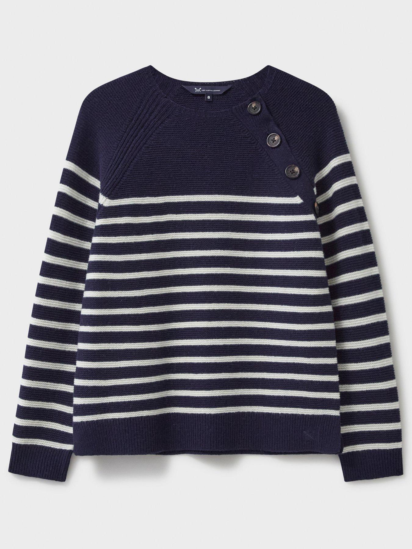  image of crew-clothing-merino-wool-blend-button-detail-jumper-blue