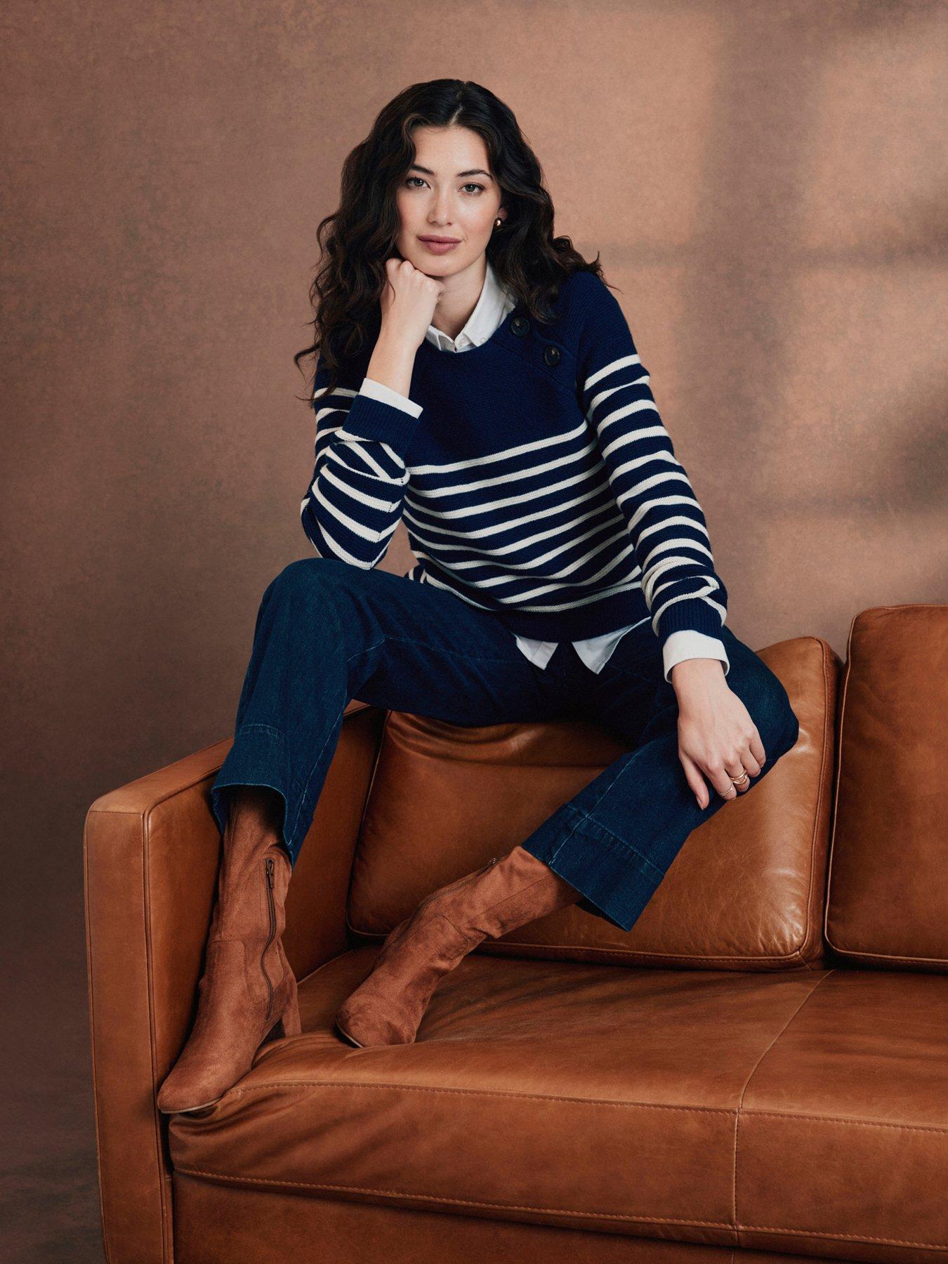  image of crew-clothing-merino-wool-blend-button-detail-jumper-blue