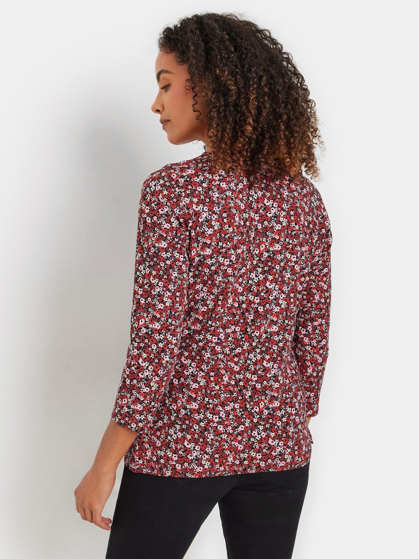  image of mco-ditsy-34-sleeve-wrap-top-red