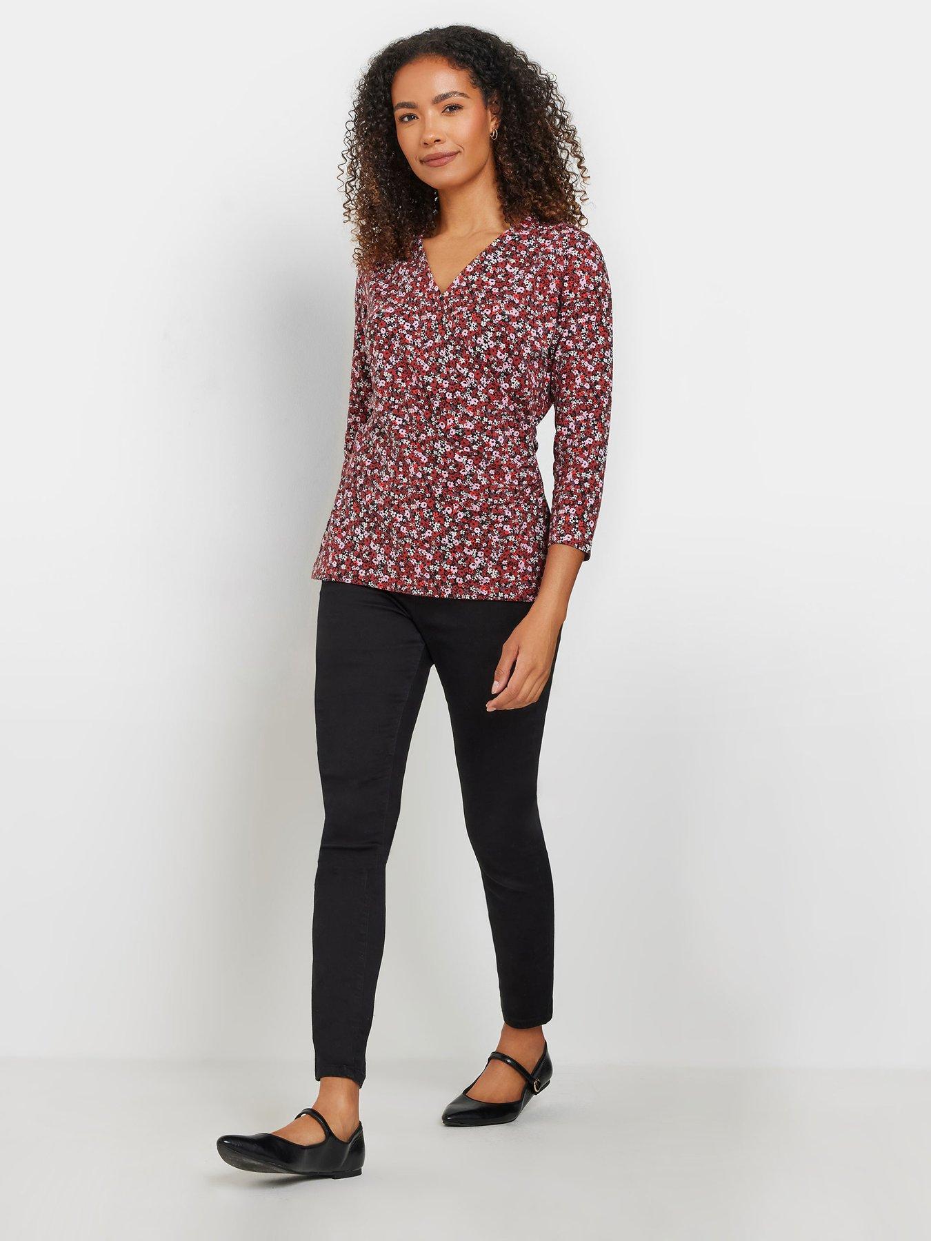  image of mco-ditsy-34-sleeve-wrap-top-red