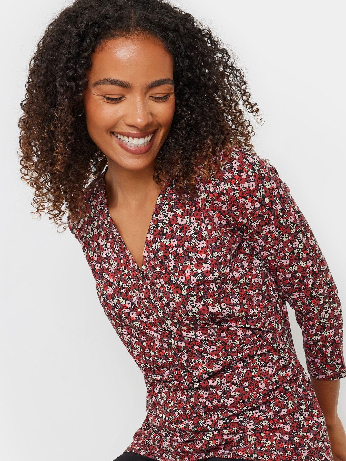  image of mco-ditsy-34-sleeve-wrap-top-red