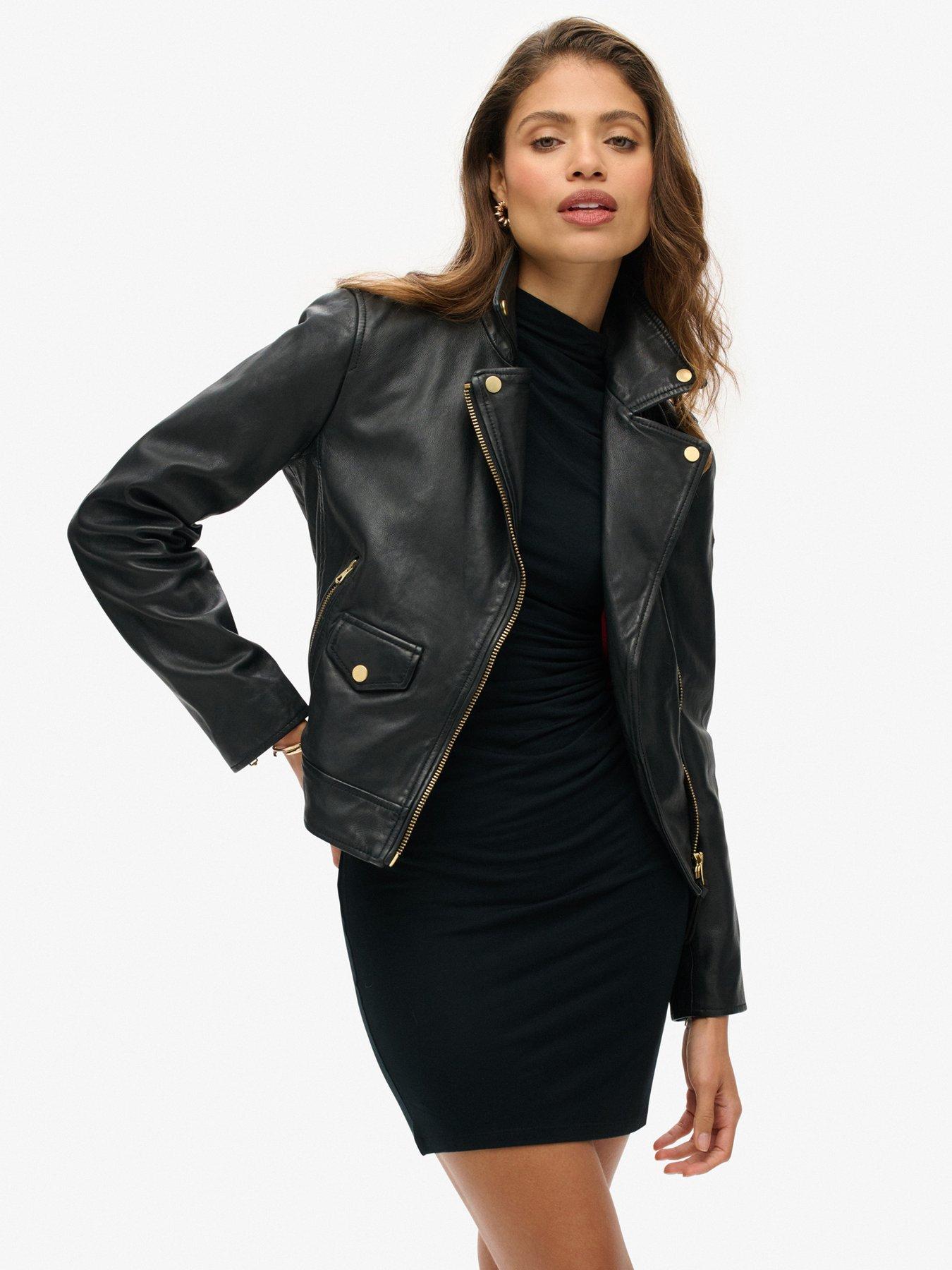 undefined Studded Leather Biker Jacket - Black