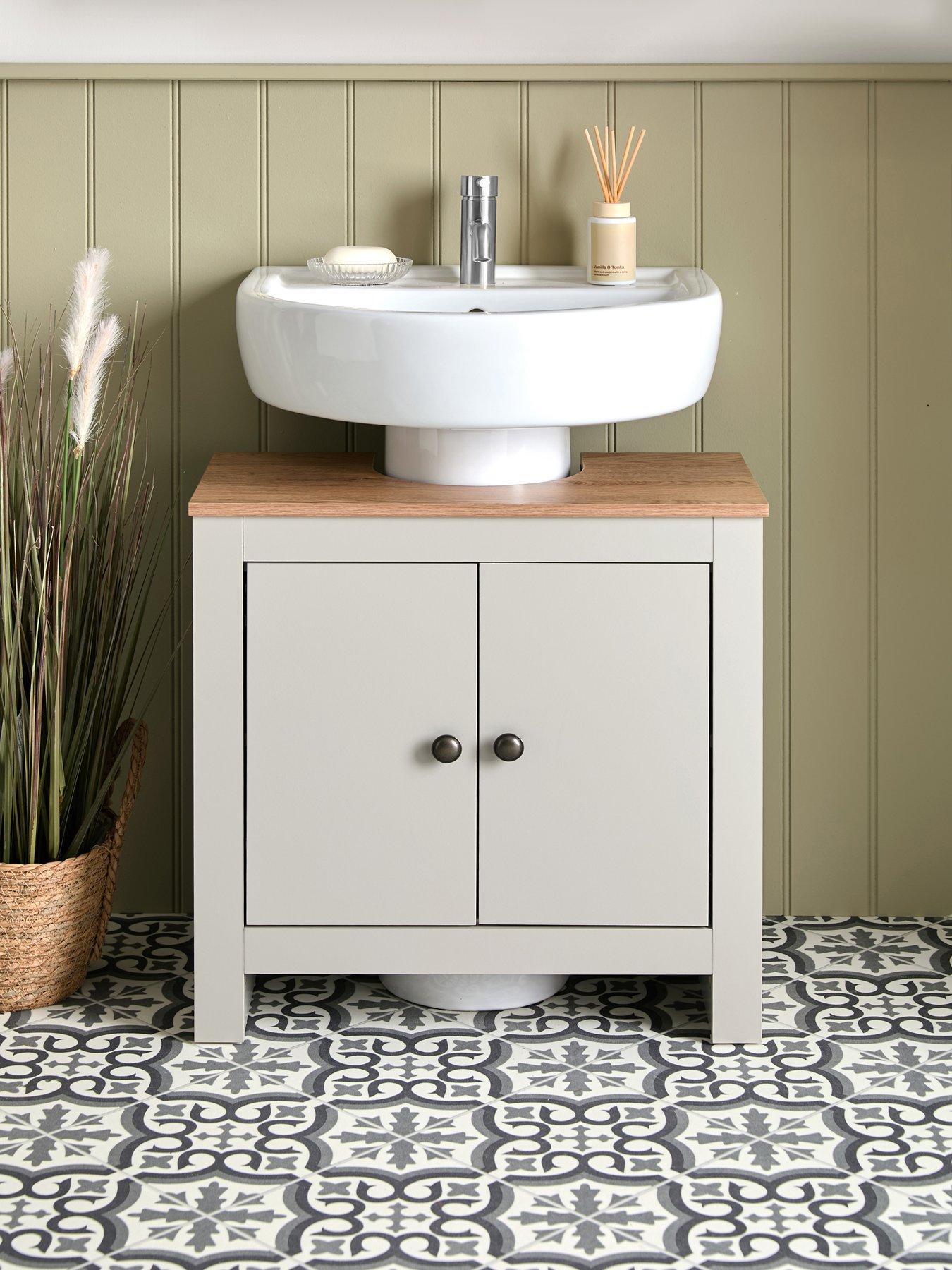Very Home Lifton Under Sink Bathroom Cabinet - Light Grey/Wood Effect