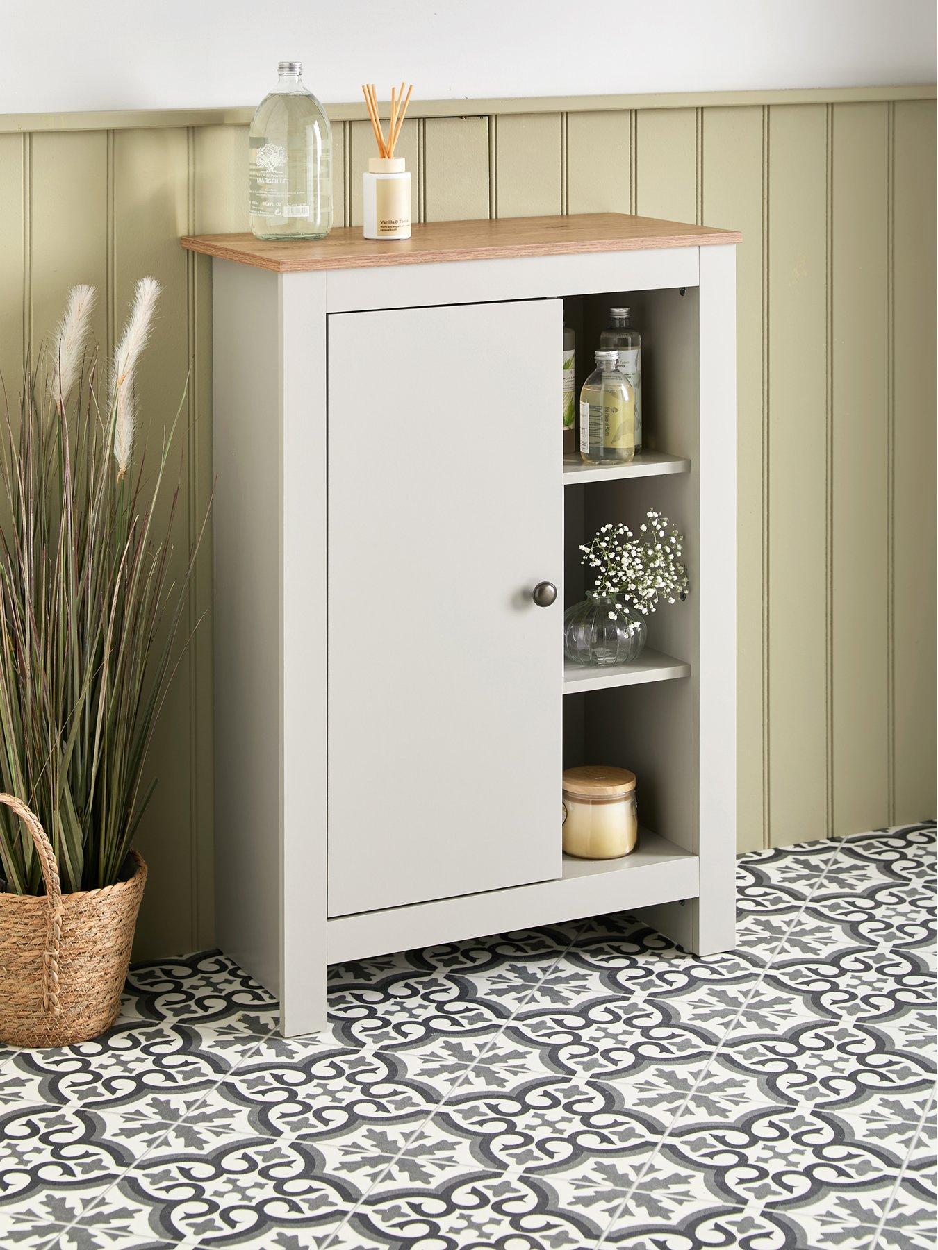 undefined Lifton Low Bathroom Cabinet - Light Grey/Wood Effect