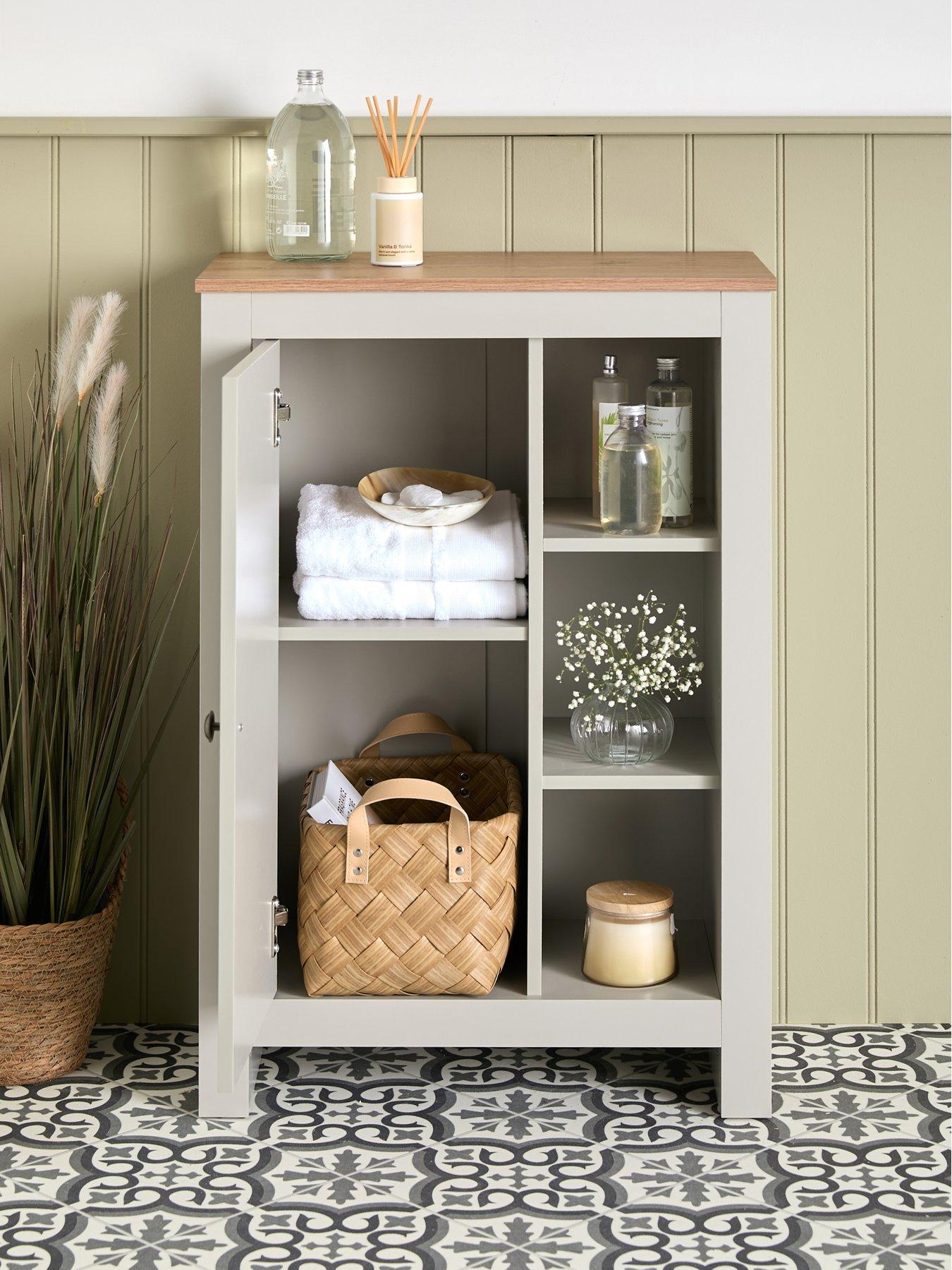 Image 2 of 7 of Very Home Lifton Low Bathroom&nbsp;Cabinet - Light Grey/Wood Effect