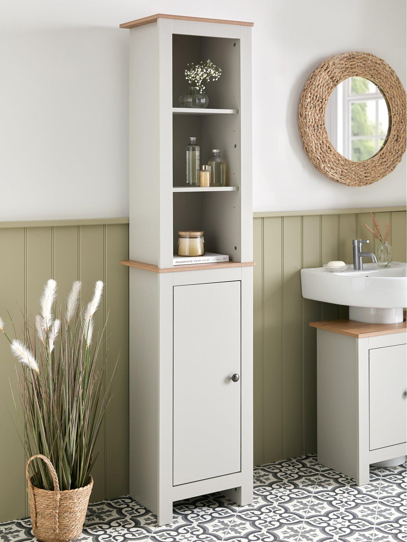 Very Home Lifton Tall Bathroom Cabinet - Light Grey/Wood Effect ...