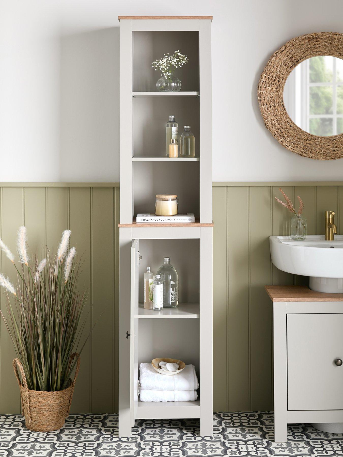 Very Home Lifton Tall Bathroom Cabinet - Light Grey/Wood Effect ...