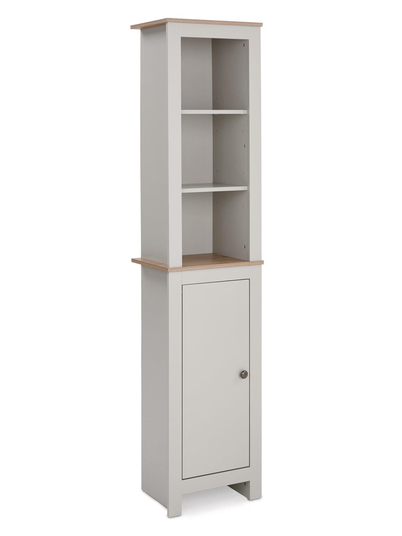 Very Home Lifton Tall Bathroom Cabinet - Light Grey/Wood Effect ...