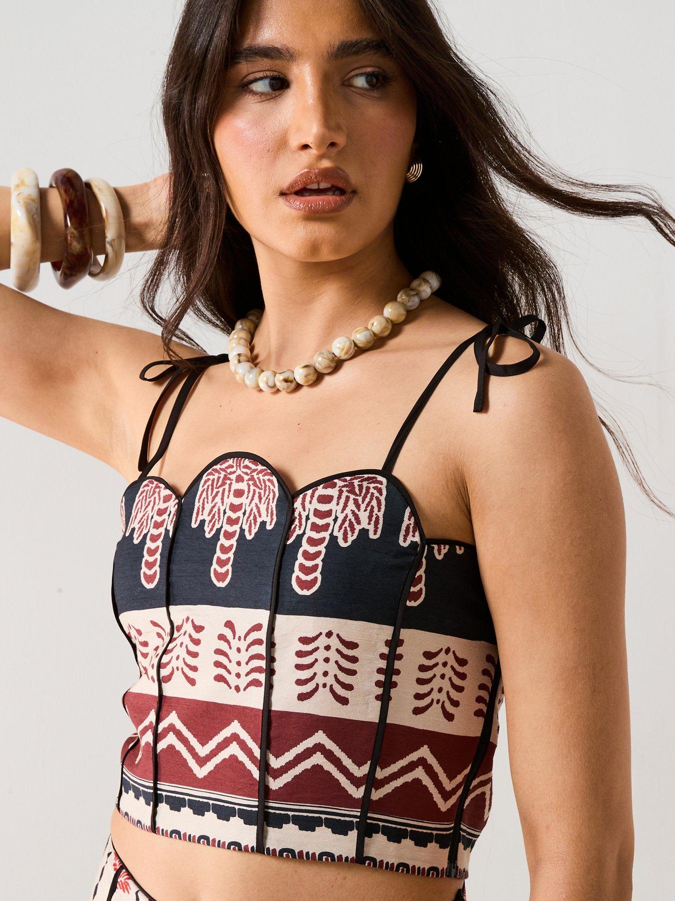  image of v-by-very-cropped-print-desert-co-ord-top-multinbsp