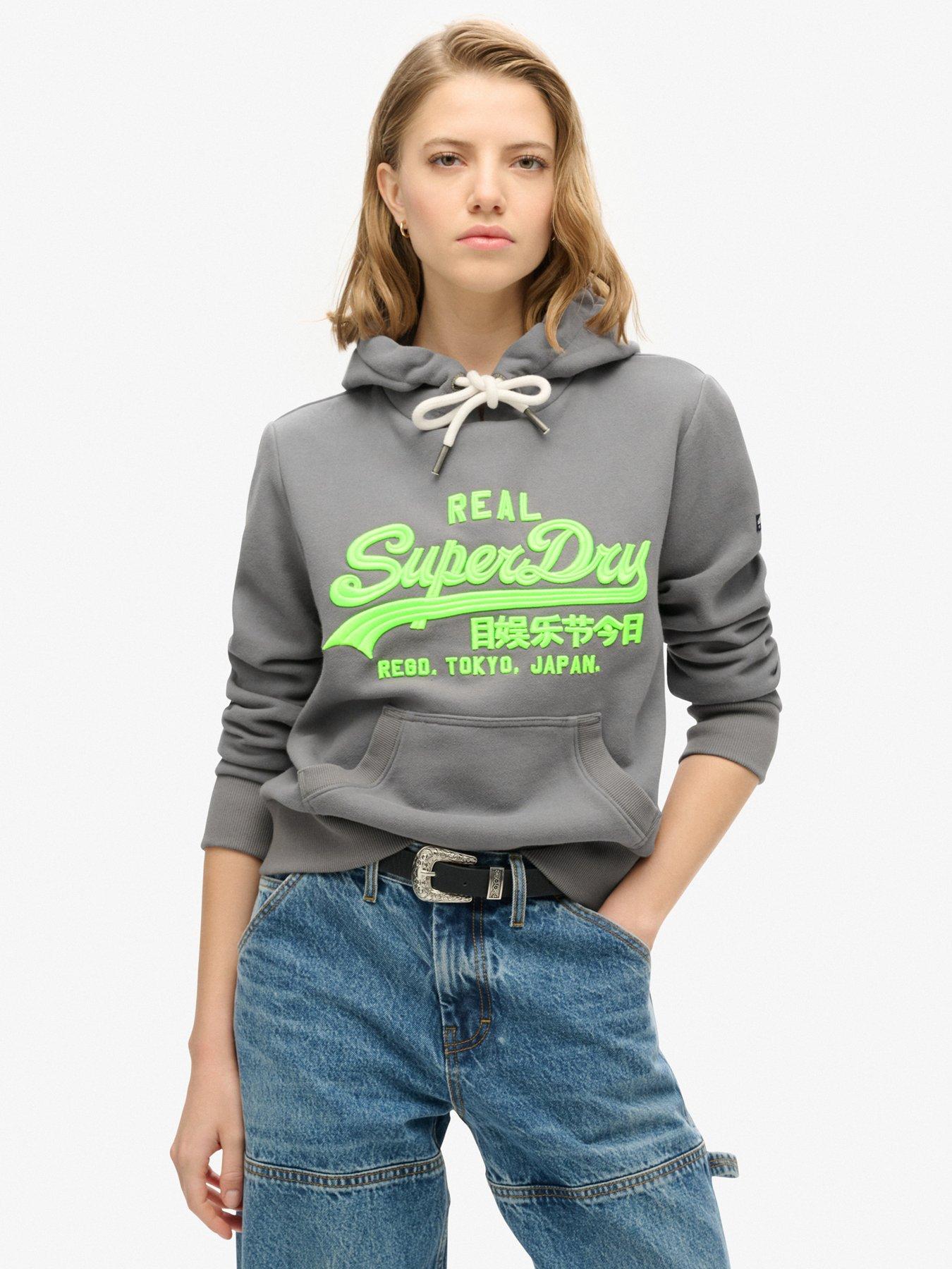 undefined Neon Vintage Logo Embroidered Graphic Hoodie - Grey