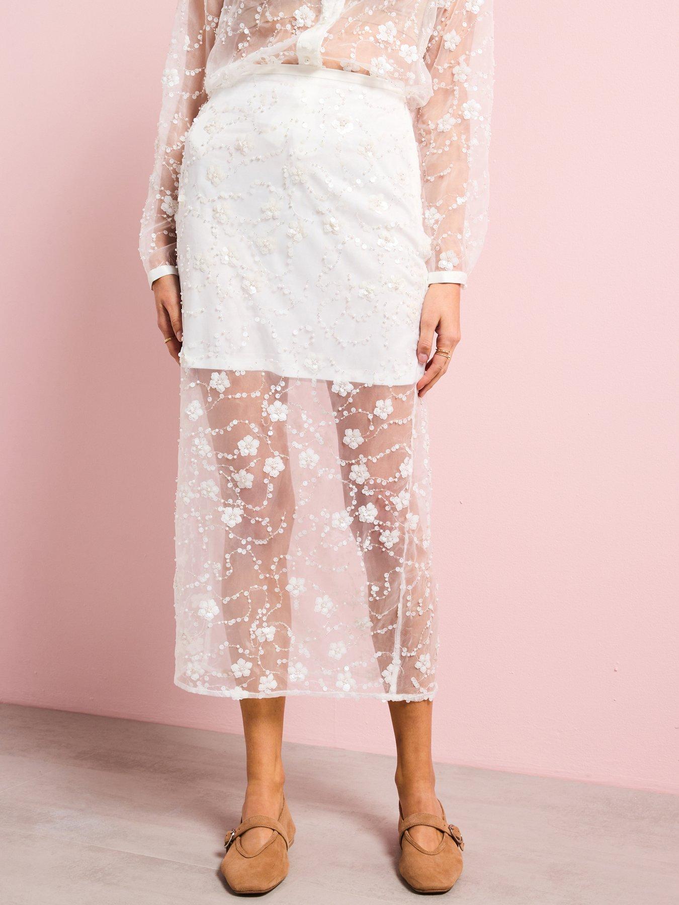  image of v-by-very-embellished-midi-skirt-white