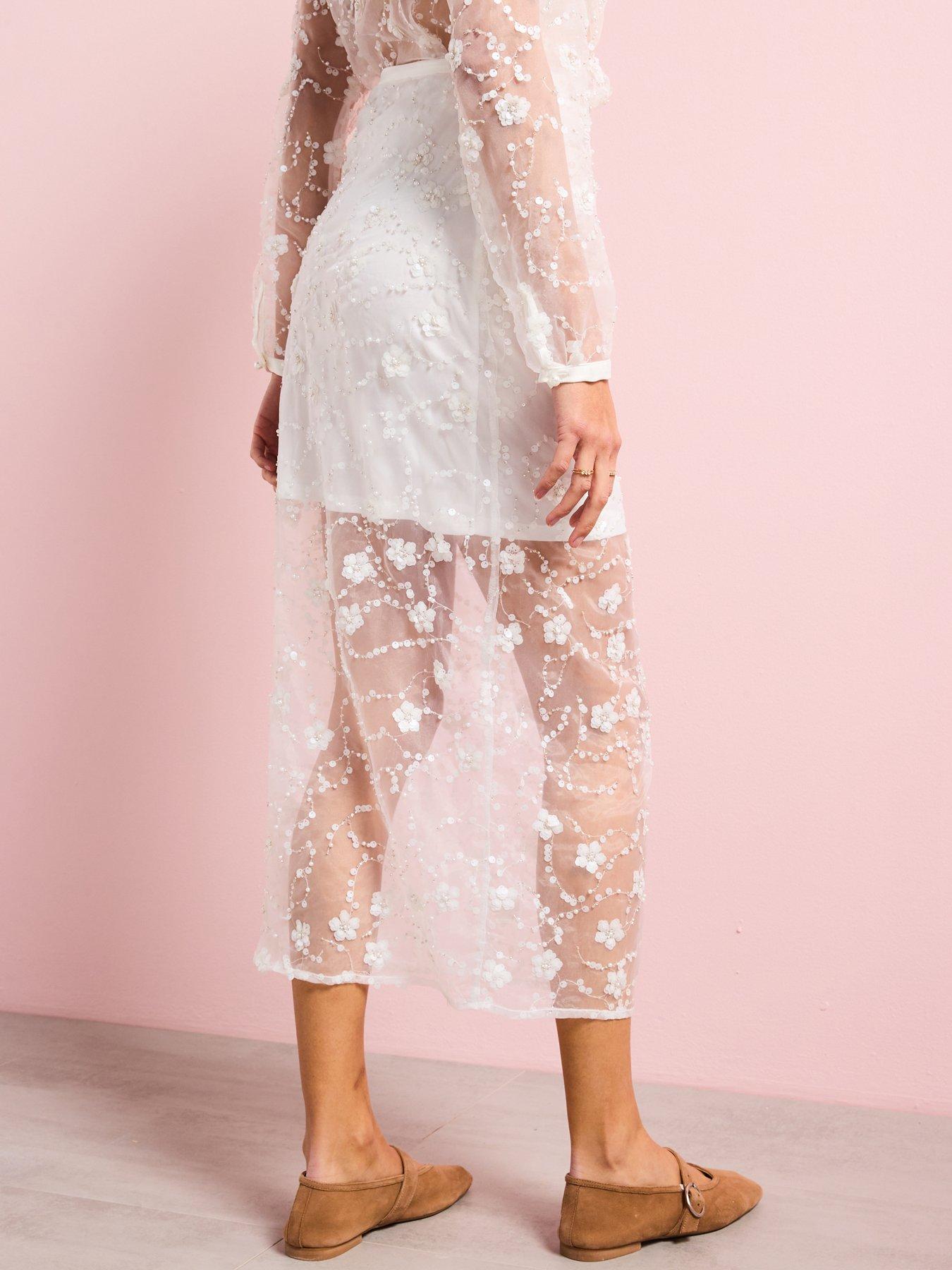  image of v-by-very-embellished-midi-skirt-white