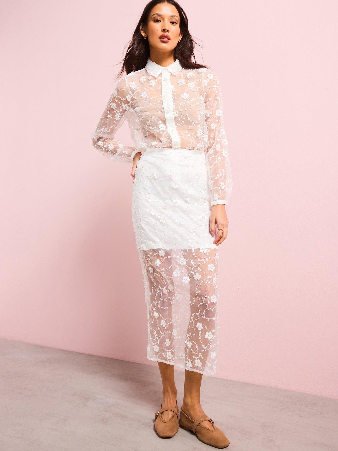  image of v-by-very-embellished-midi-skirt-white