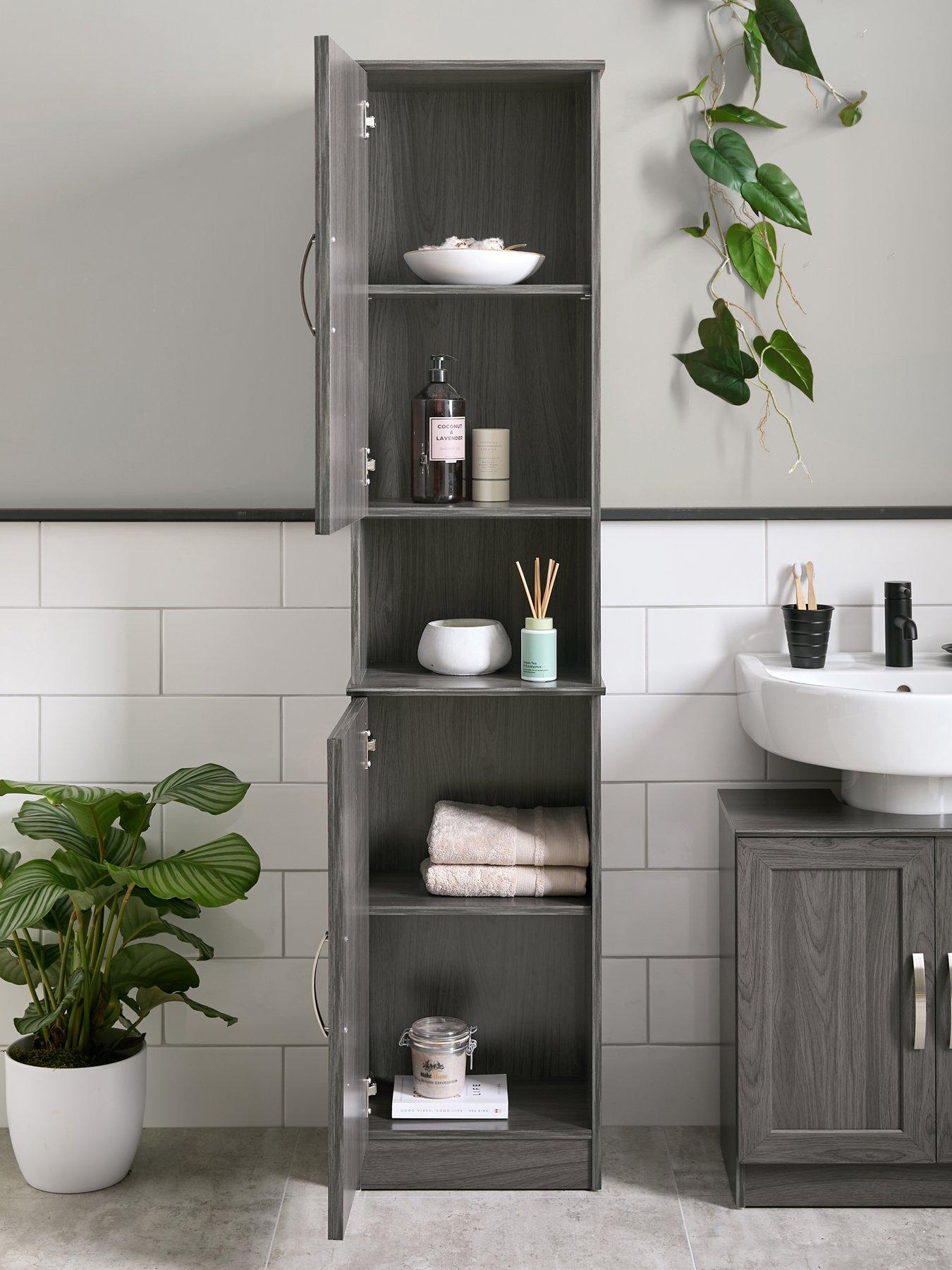  image of very-home-caledon-tall-bathroom-cabinet-grey-oak-effect