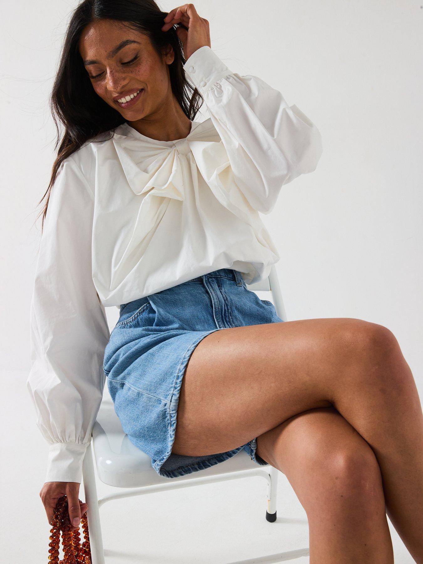  image of v-by-very-bow-cottonnbspblouse