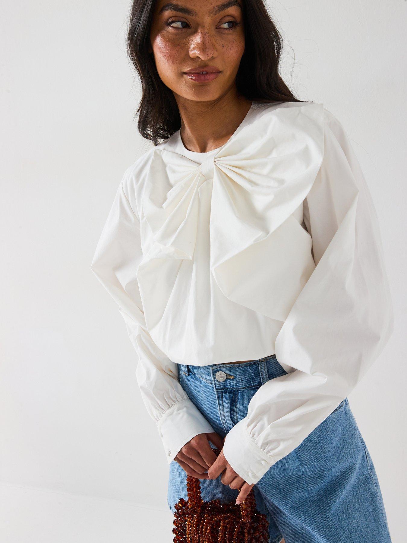  image of v-by-very-bow-cottonnbspblouse