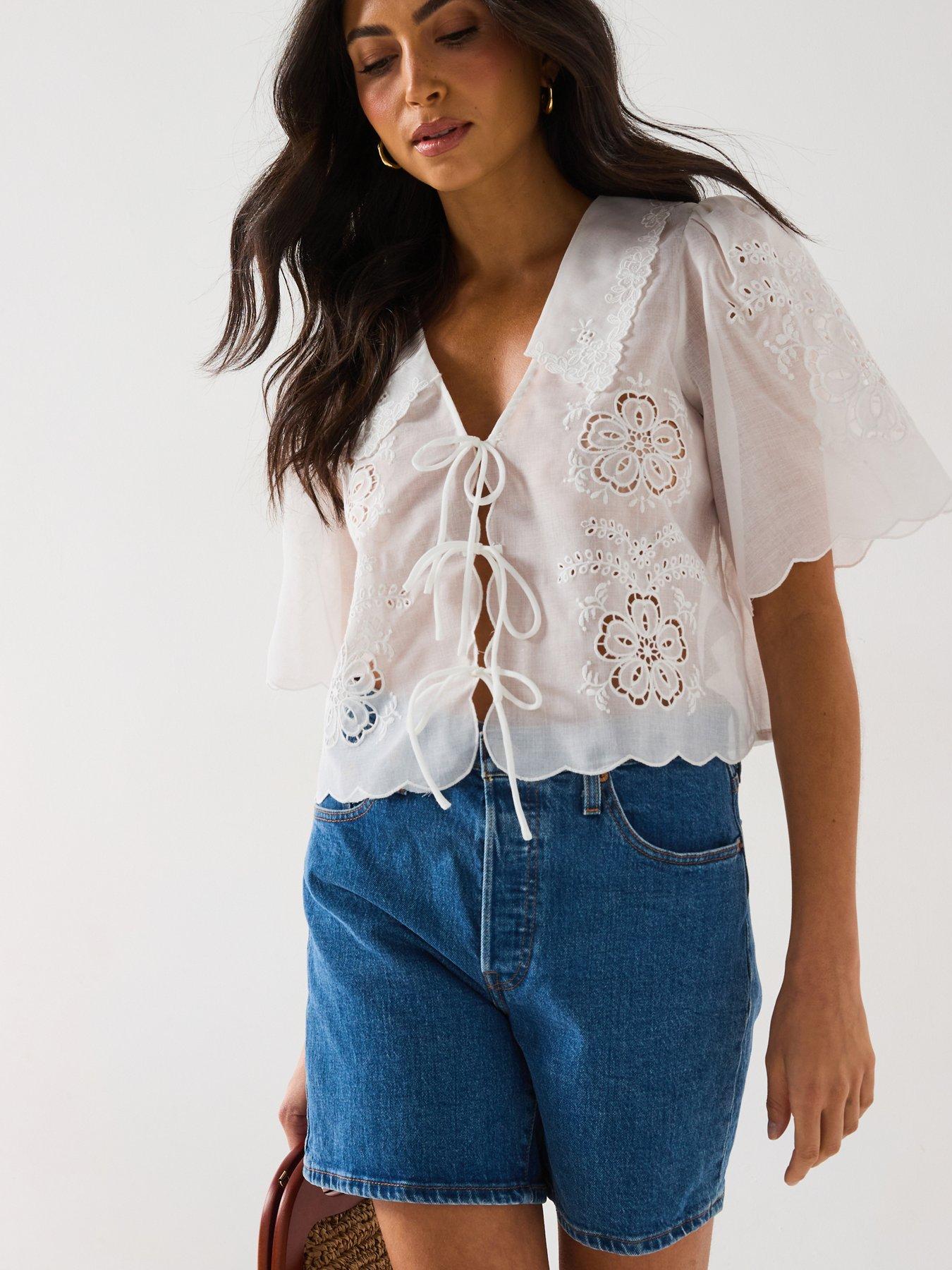 v-by-very-sheer-tie-front-blouse-cream