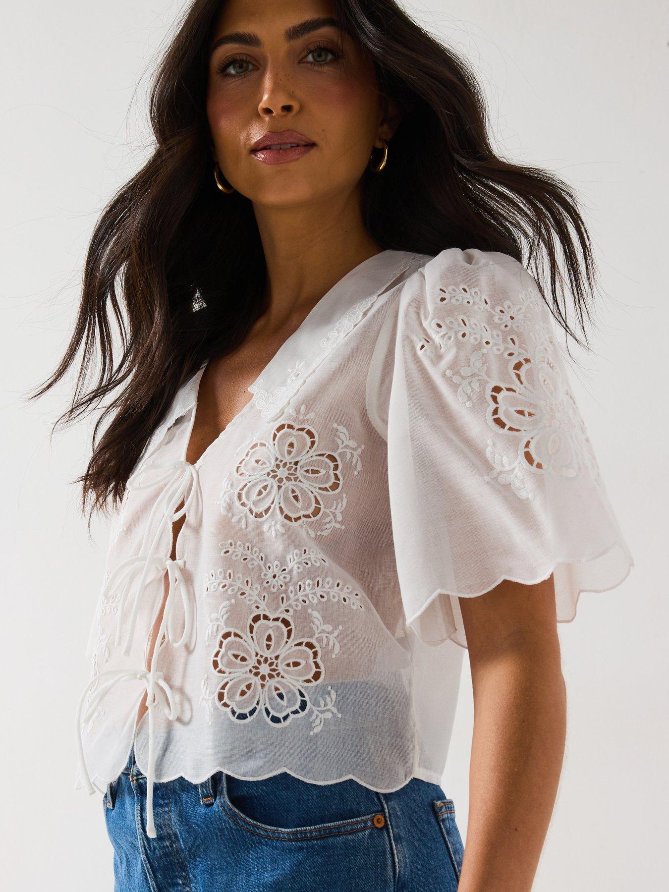  image of v-by-very-sheer-tie-front-blouse-cream