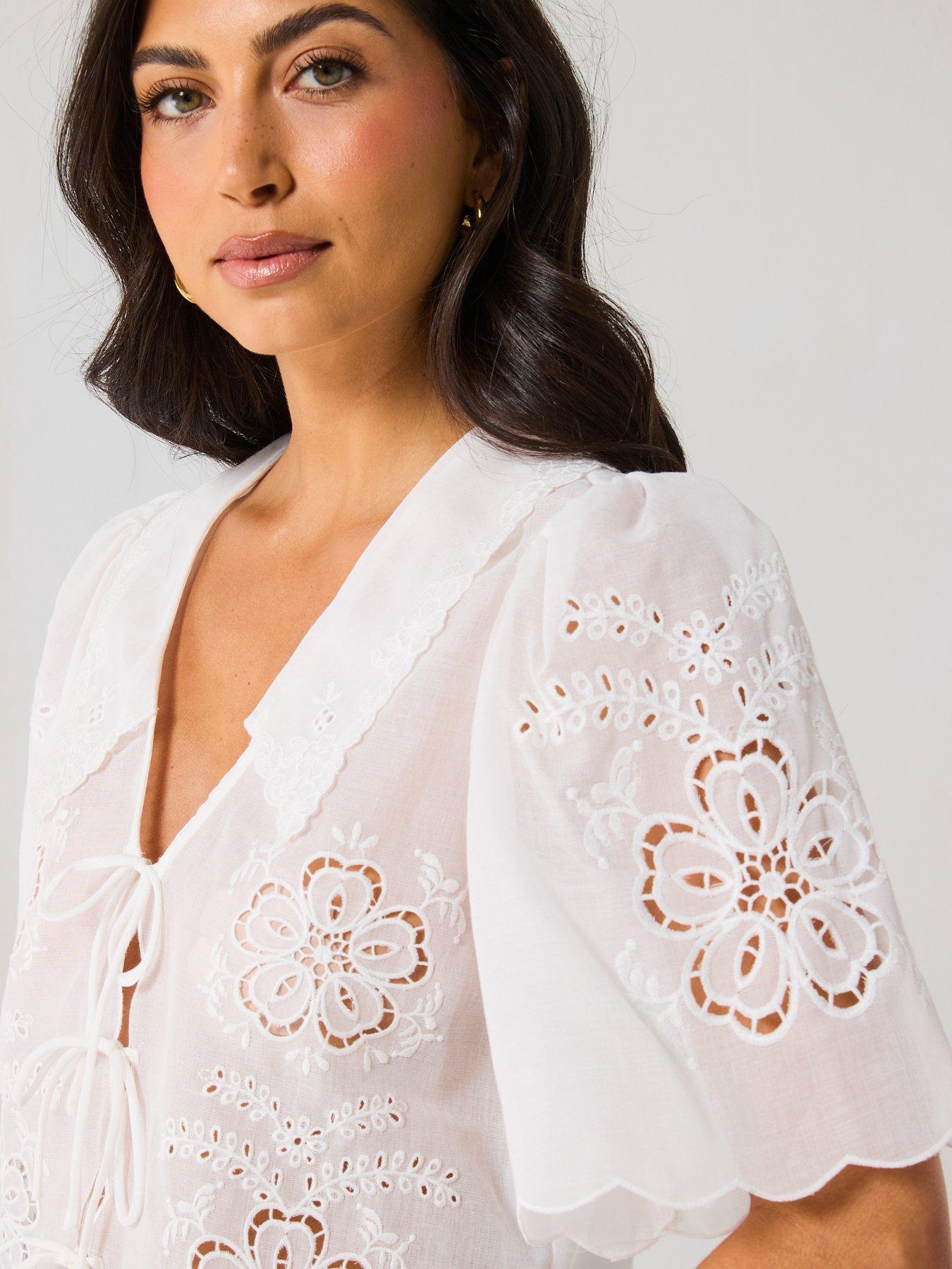  image of v-by-very-sheer-tie-front-blouse-cream
