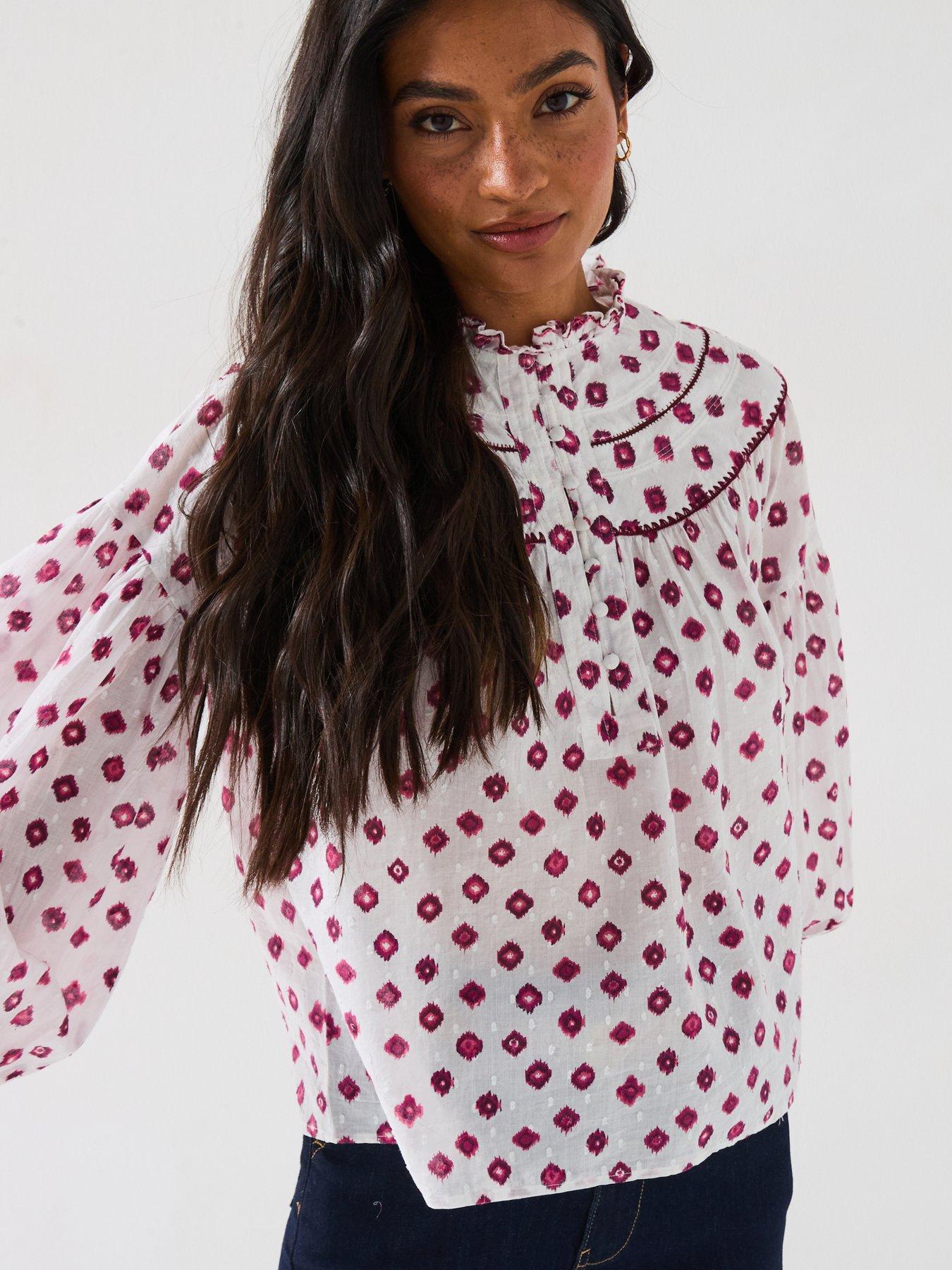  image of v-by-very-aztec-smock-blouse-print