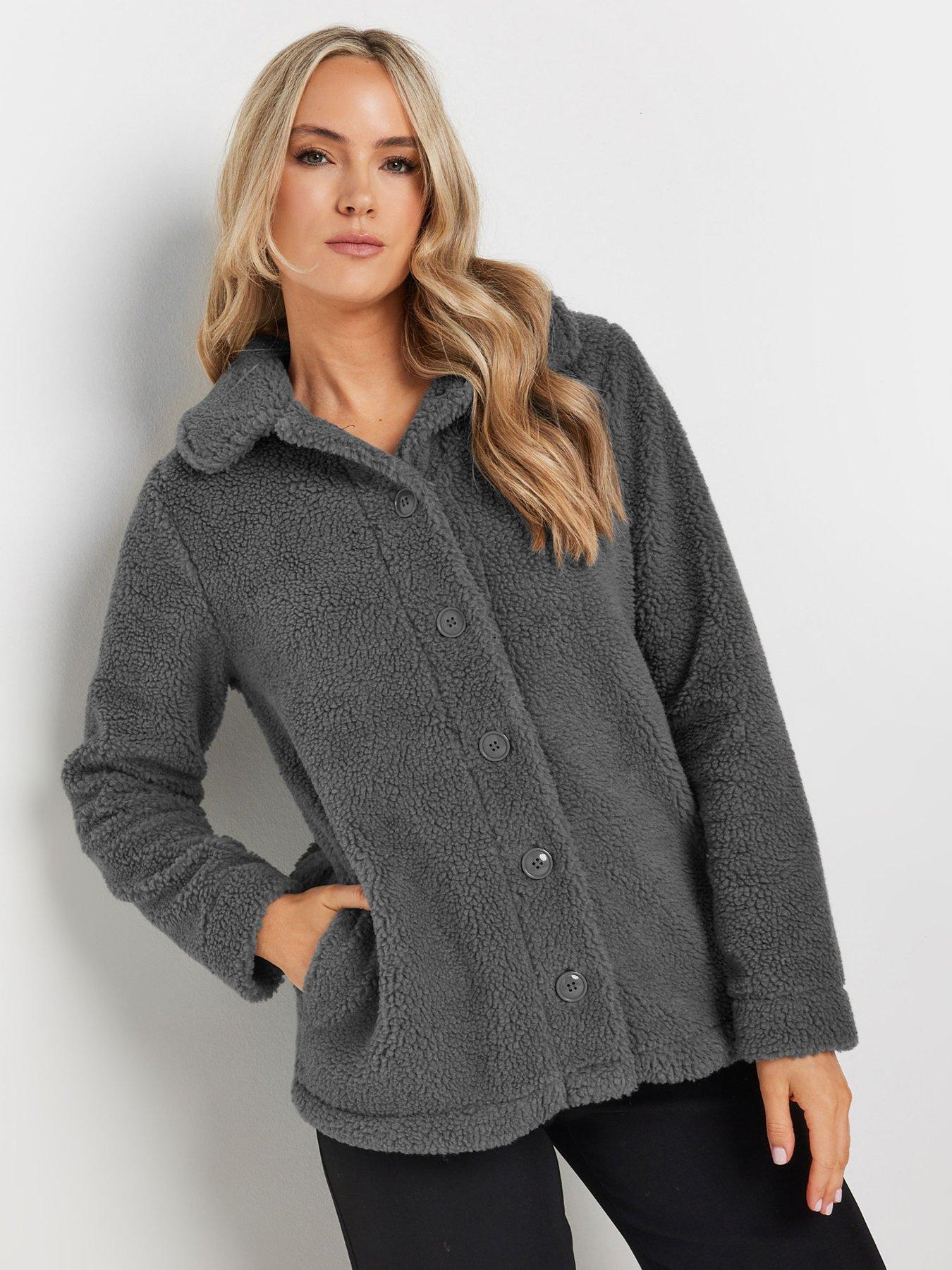 undefined Button Borg Teddy Fleece Jacket - Grey