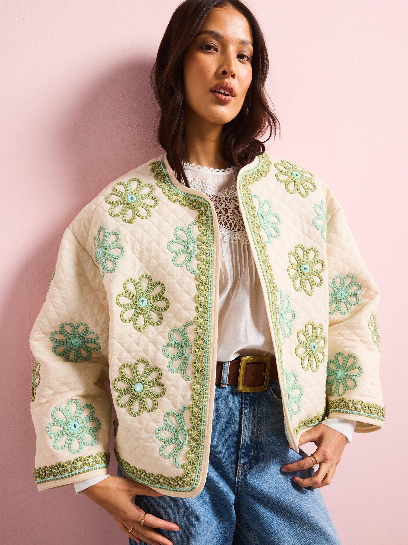 front image of v-by-very-padded-oversized-embroidered-floral-jacket-cream