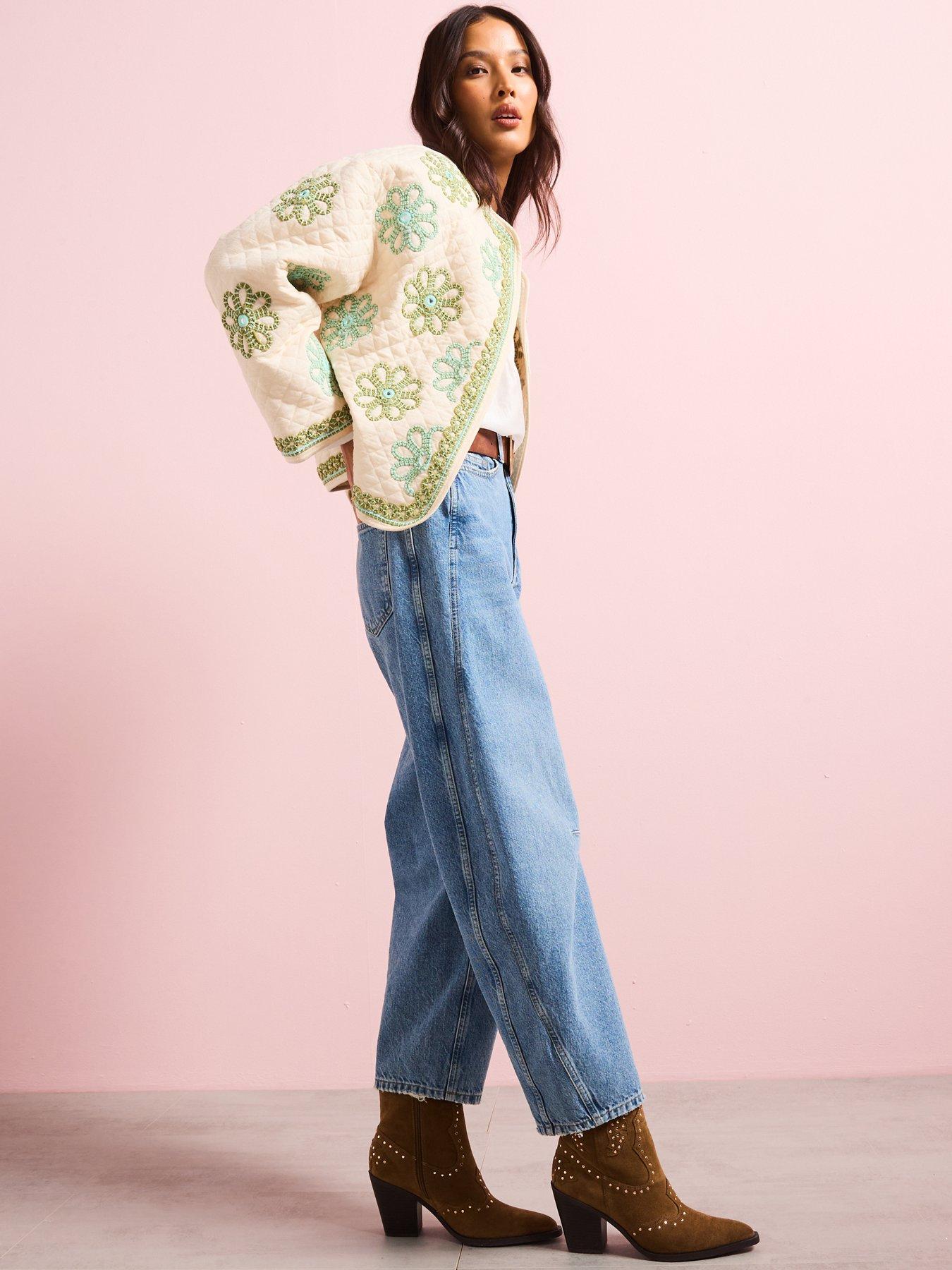  image of v-by-very-padded-oversized-embroidered-floral-jacket-cream