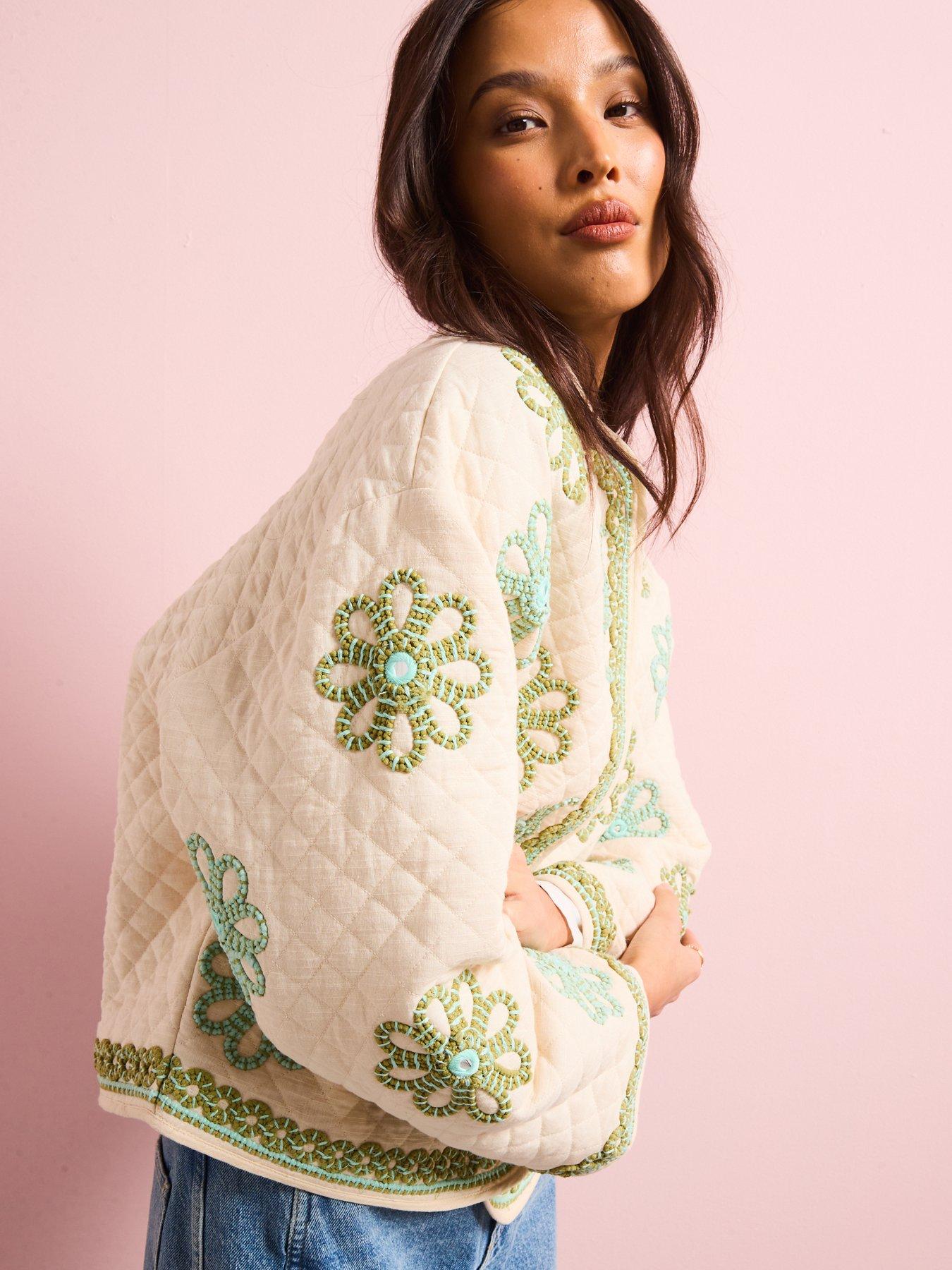  image of v-by-very-padded-oversized-embroidered-floral-jacket-cream
