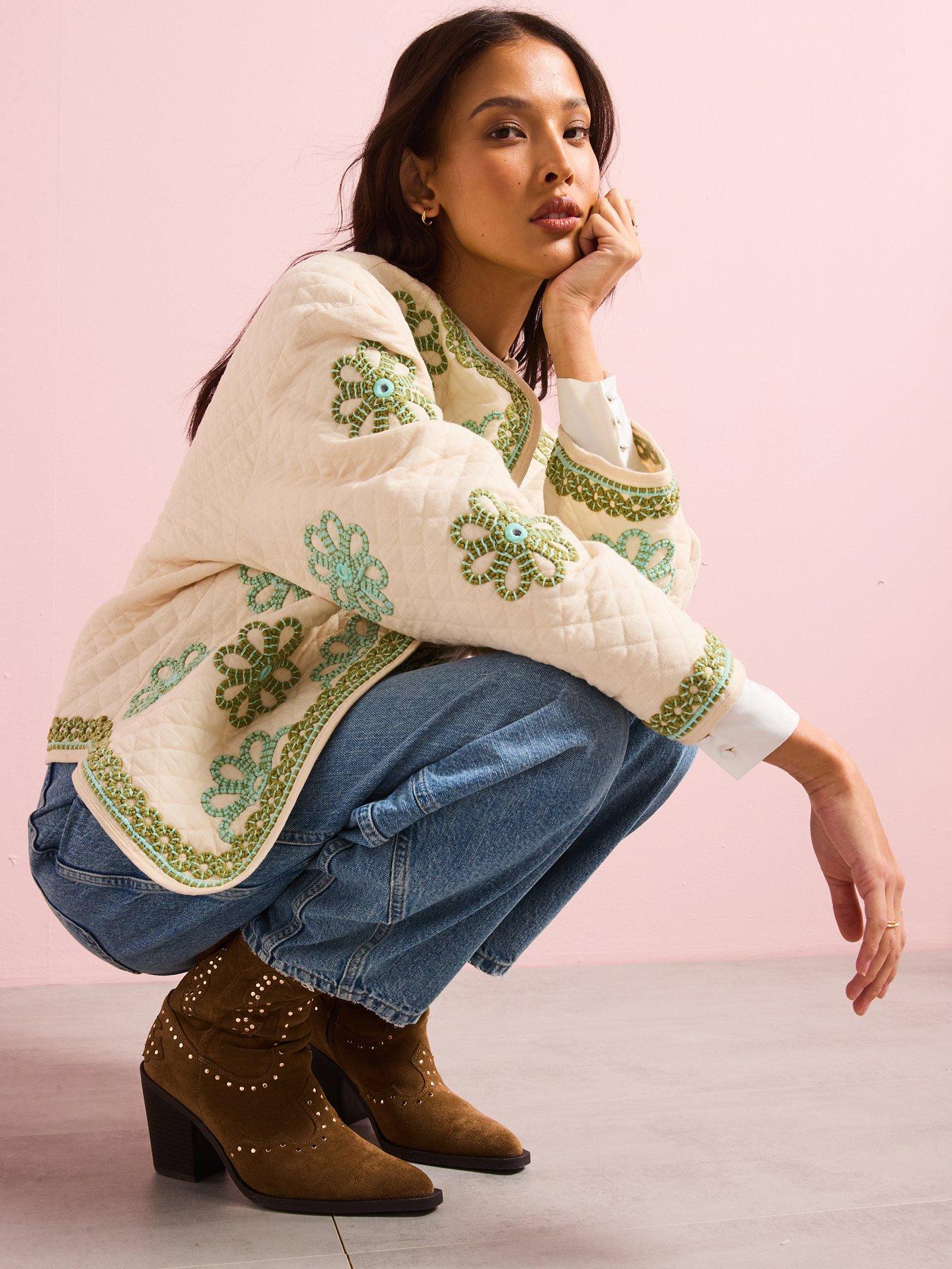  image of v-by-very-padded-oversized-embroidered-floral-jacket-cream