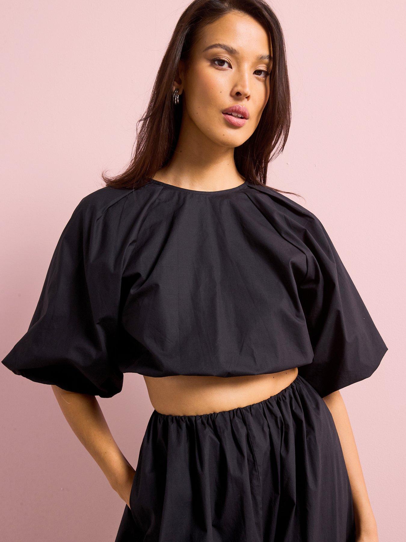  image of v-by-very-cotton-puff-sleeve-blouse-co-ord