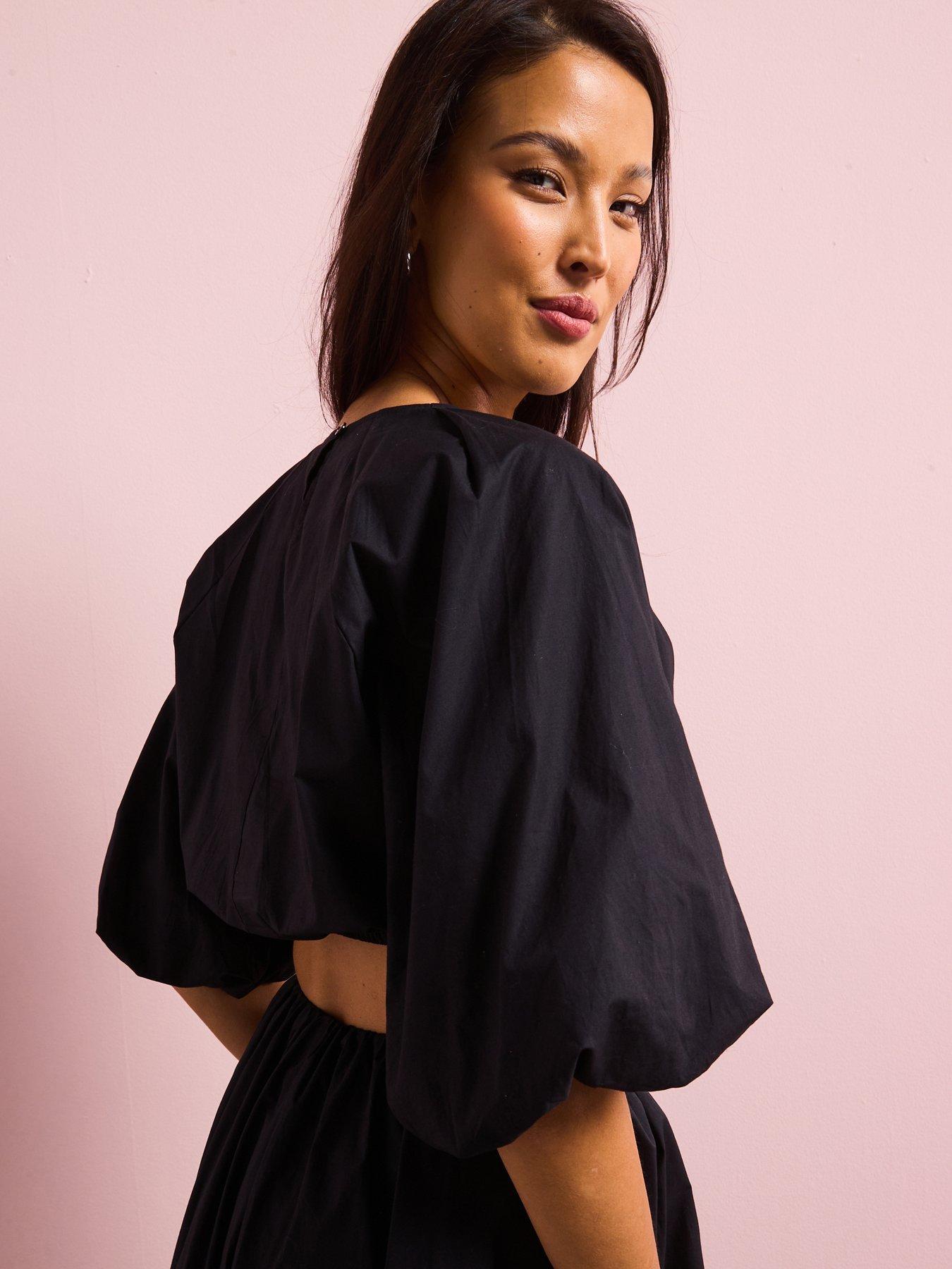  image of v-by-very-cotton-puff-sleeve-blouse-co-ord
