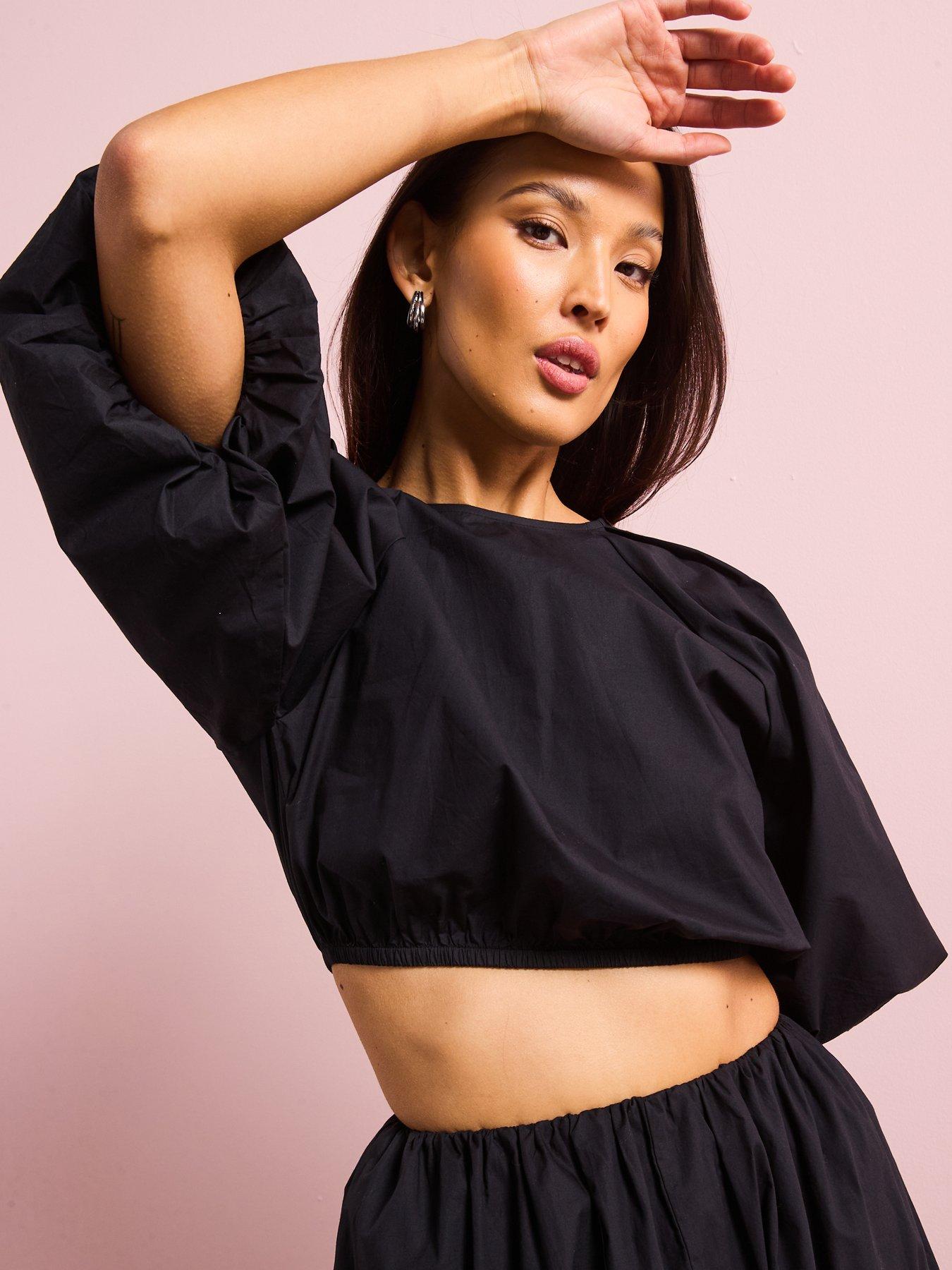  image of v-by-very-cotton-puff-sleeve-blouse-co-ord