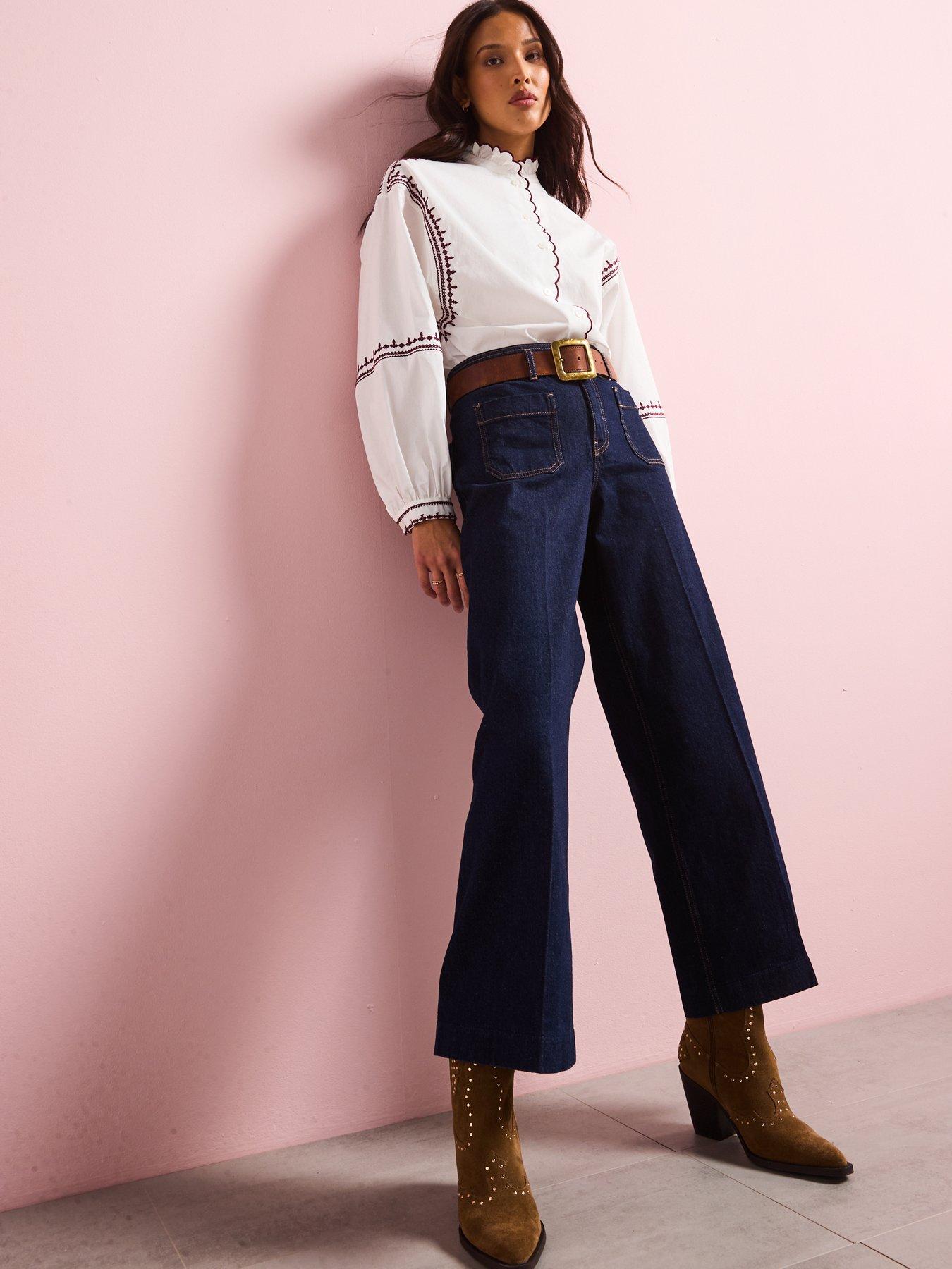  image of v-by-very-scallop-trim-button-through-blouse-white