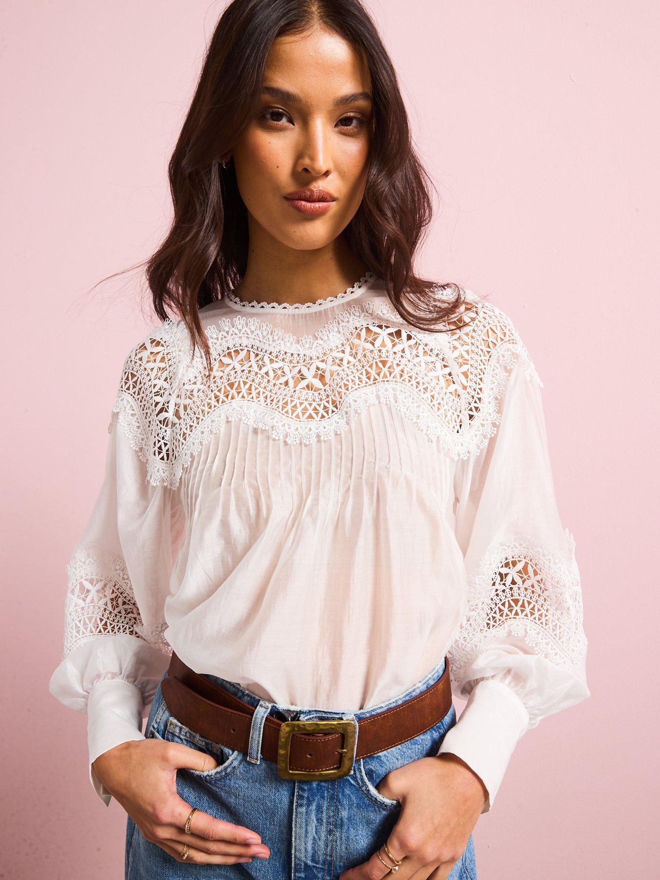  image of v-by-very-premium-lace-insert-blouse-white