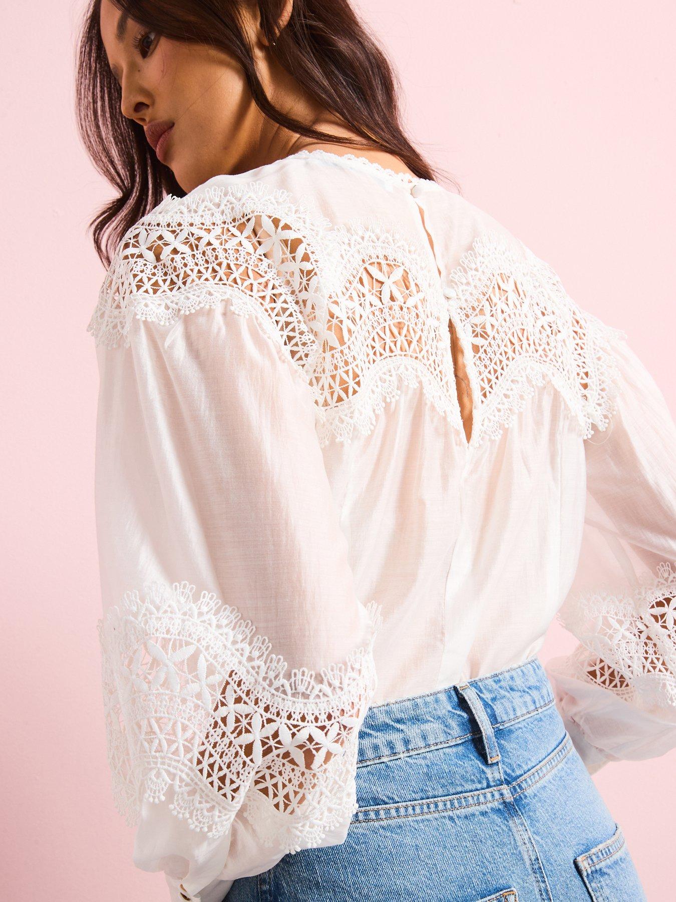  image of v-by-very-premium-lace-insert-blouse-white