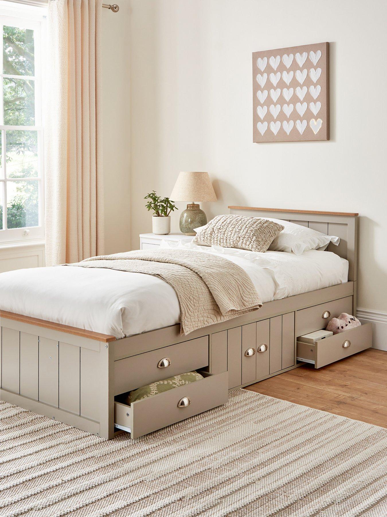 The Very Collection Atlanta Kids Single Bed with Drawer and Cupboard Storage plus Mattress Options (Buy  &  SAVE!) - Light Grey/Oak