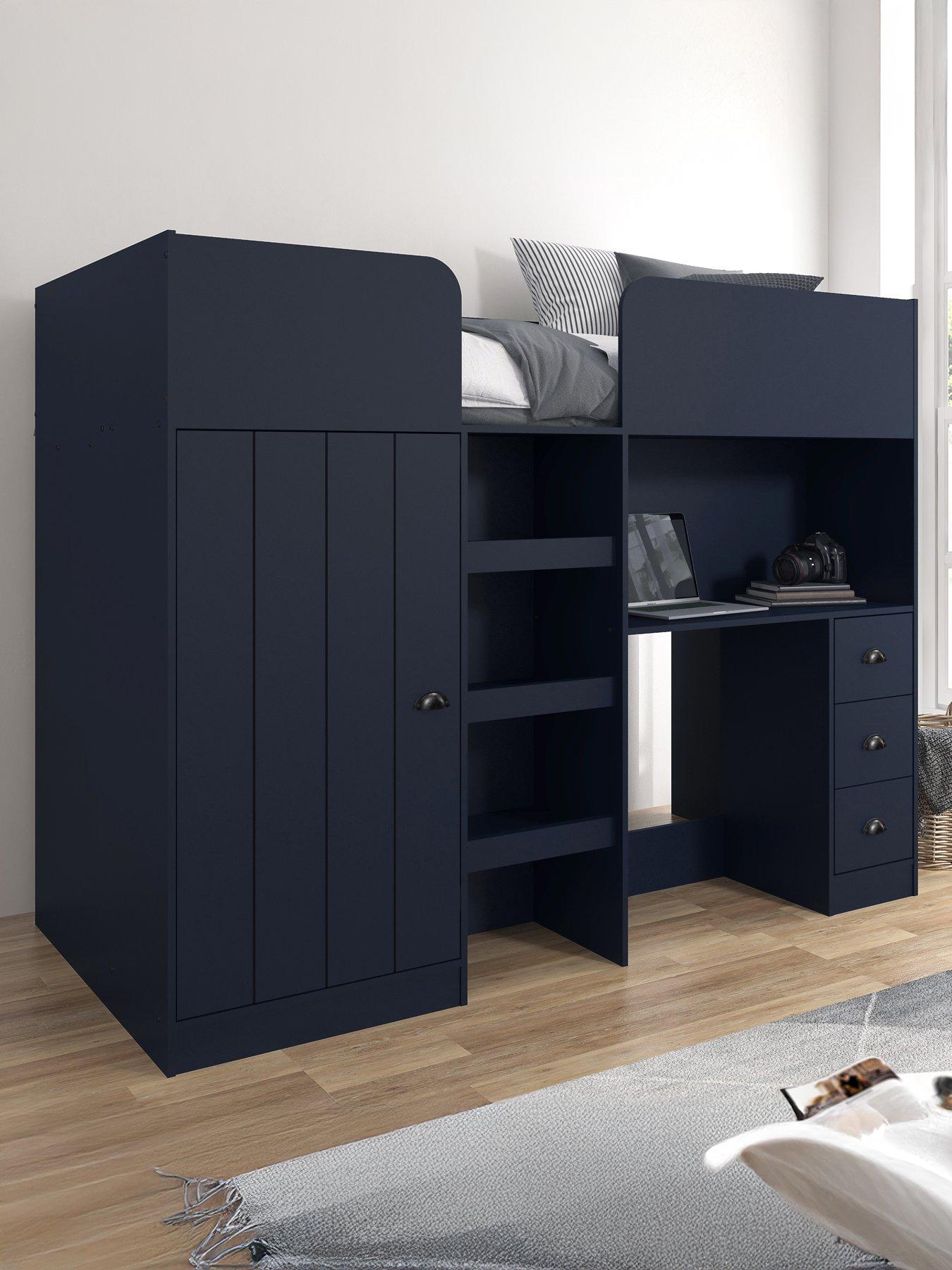 very-home-atlanta-high-sleeper-bed-with-mattress-options-buy-amp-save-navy