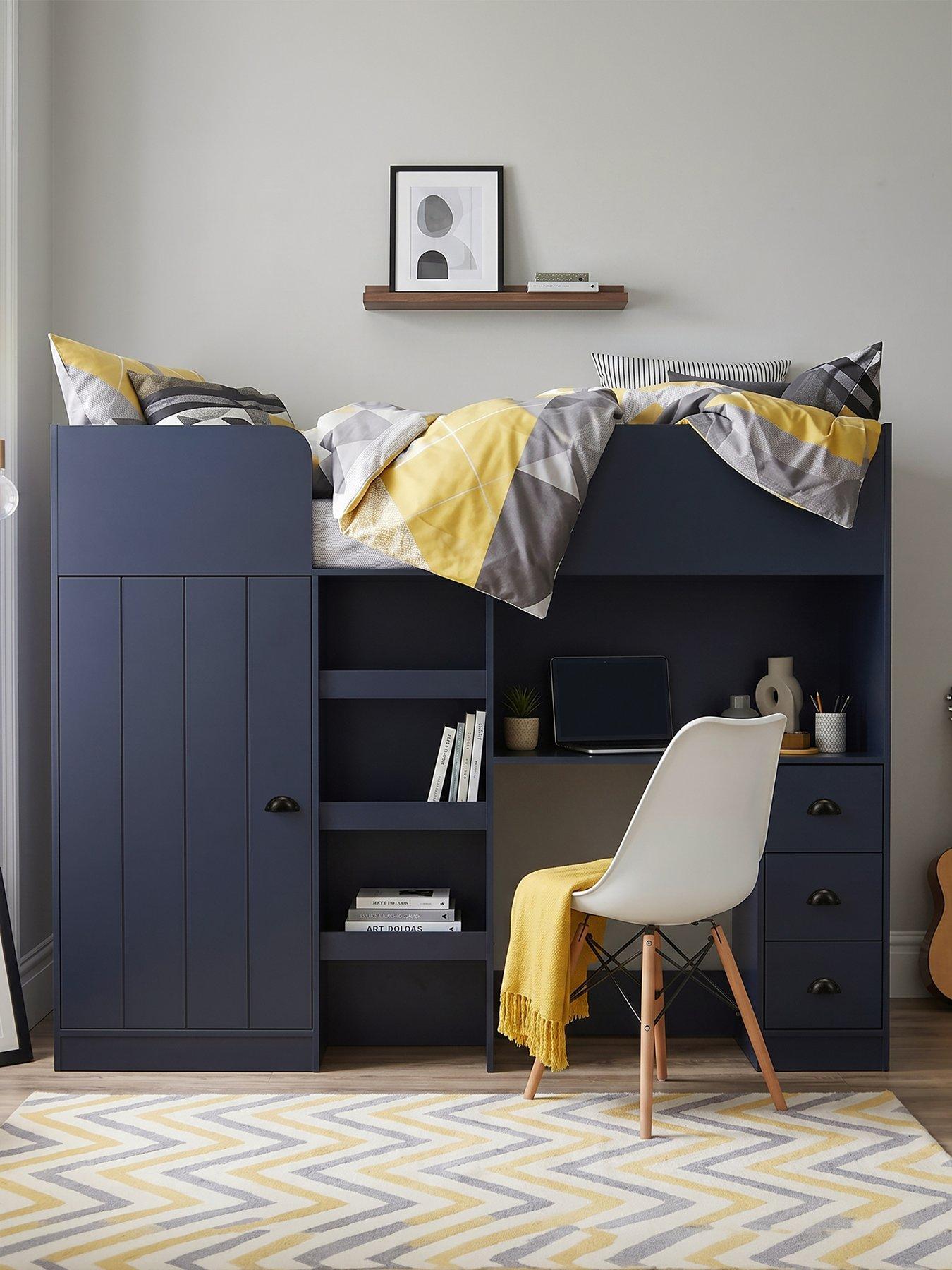 The Very Collection Atlanta High Sleeper Bed with Mattress Options (Buy  &  SAVE!) - Navy