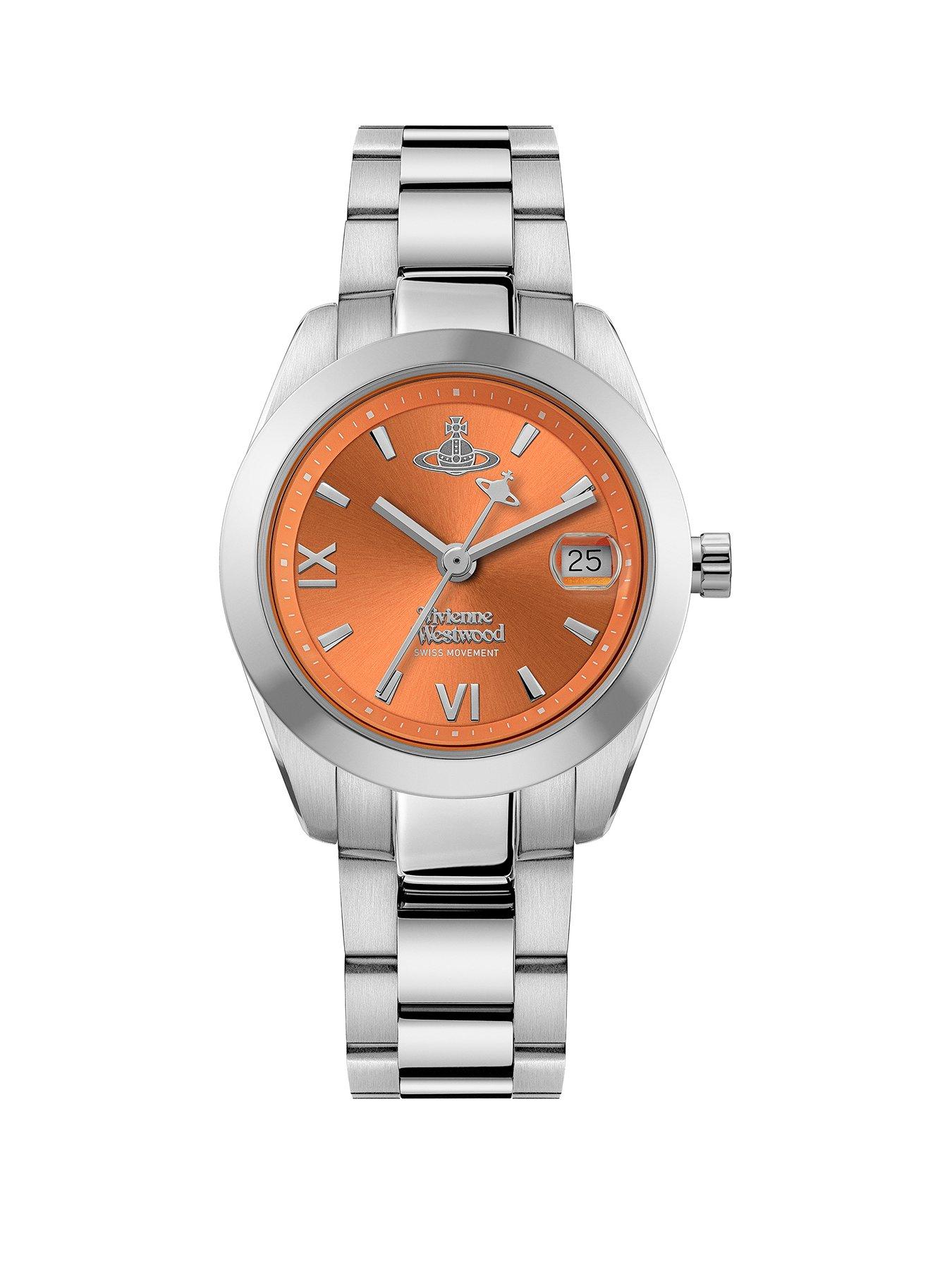 vivienne-westwood-fenchurch-ladies-quartz-watch-with-orange-dial-amp-stainless-steel-bracelet