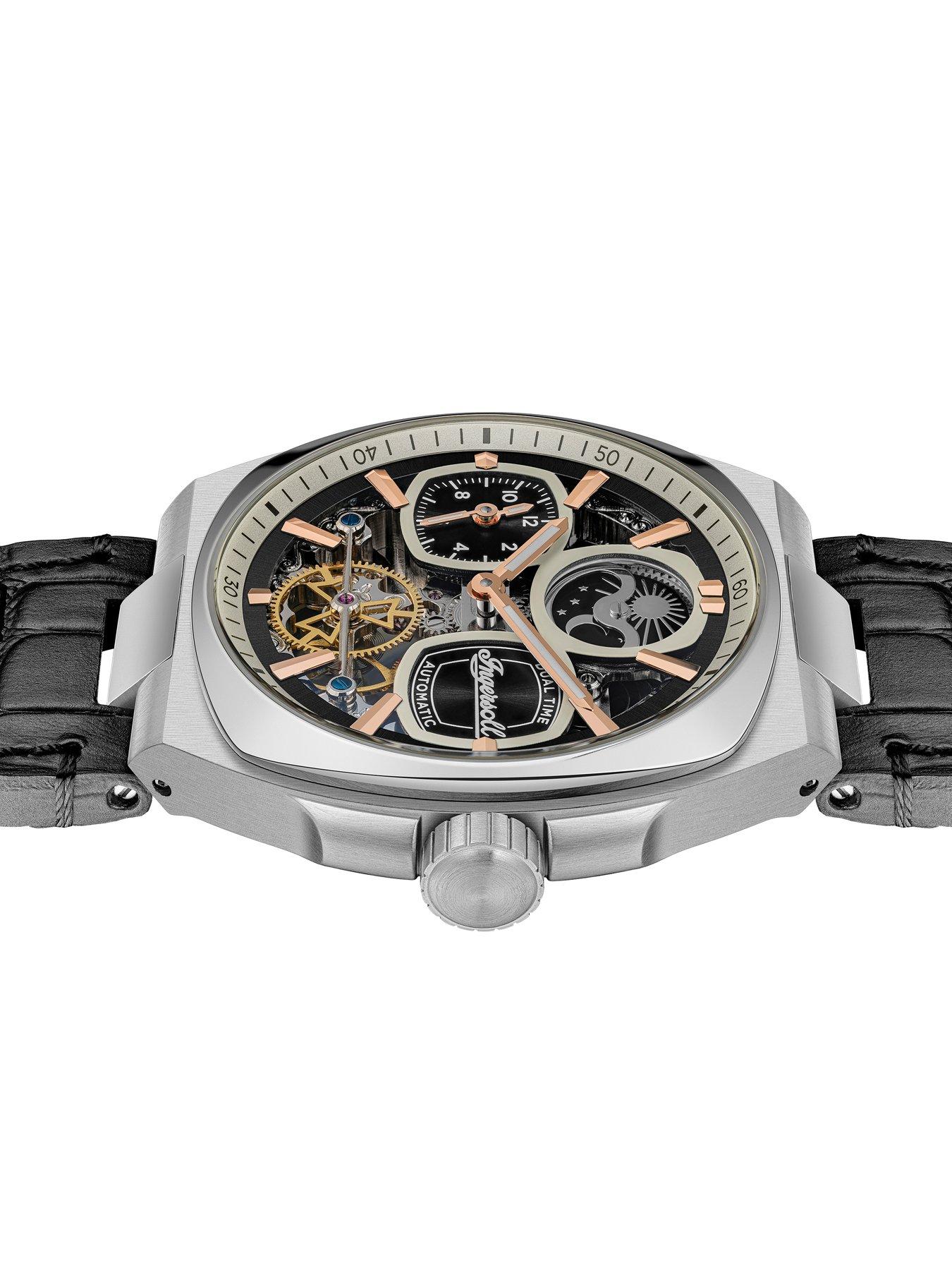  image of ingersoll-1892-the-spirit-automatic-mens-watch-with-black-dial-and-black-leather-strap