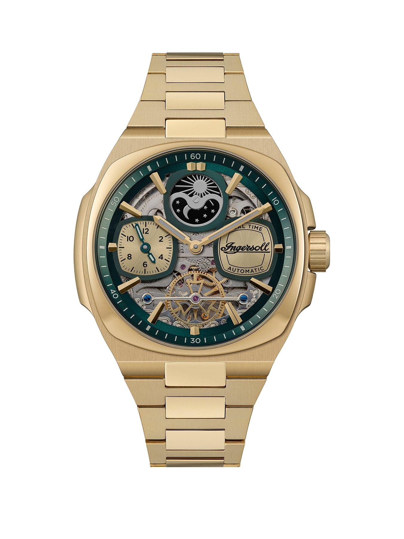 Image 1 of 5 of Ingersoll 1892 The Spirit Automatic Mens Green Dial Watch - Gold