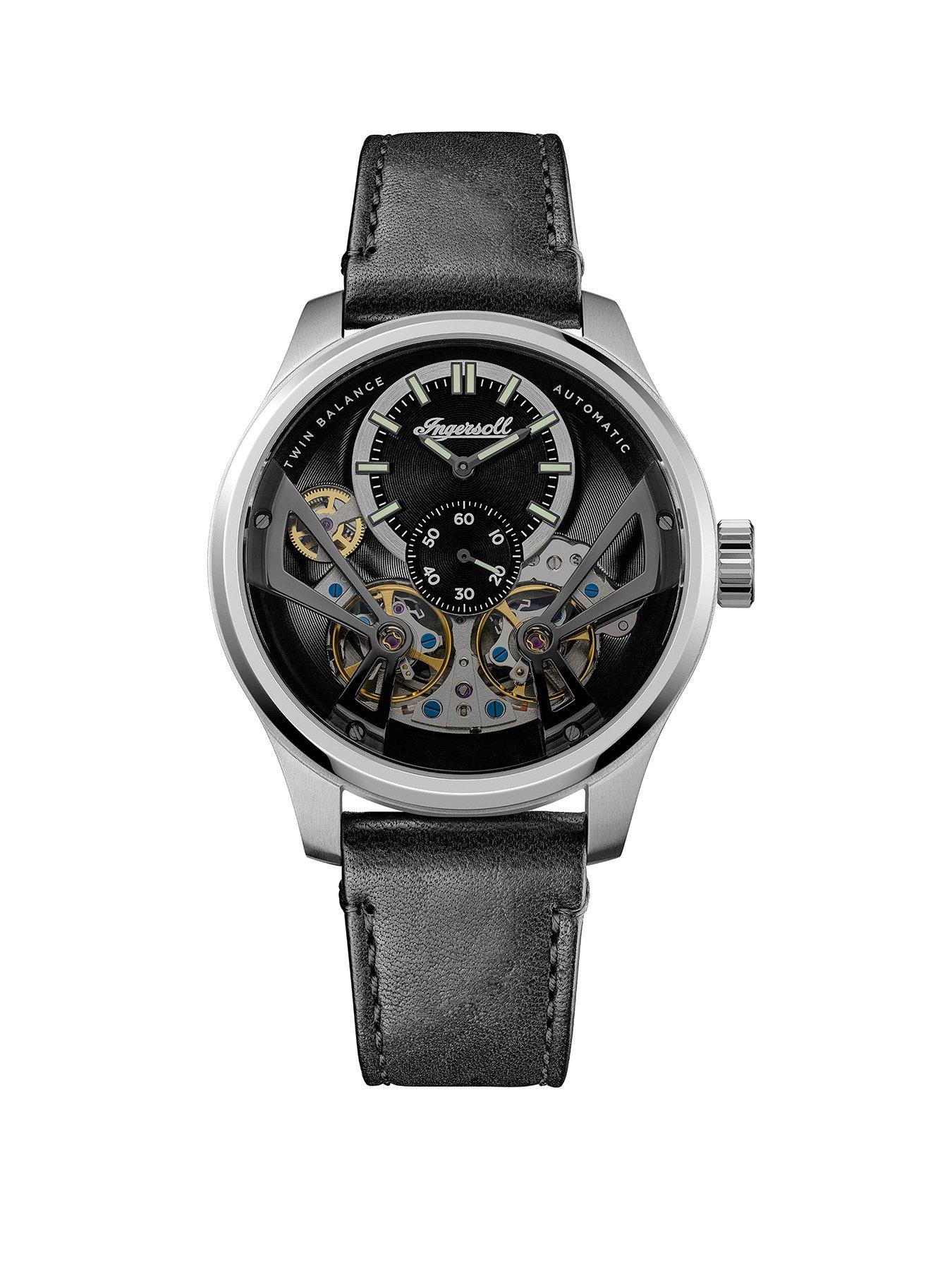  image of ingersoll-1892-the-naismith-automatic-mens-watch-with-black-dial-and-black-leather-strap