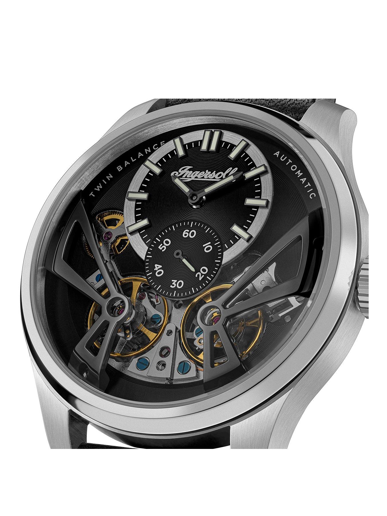  image of ingersoll-1892-the-naismith-automatic-mens-watch-with-black-dial-and-black-leather-strap