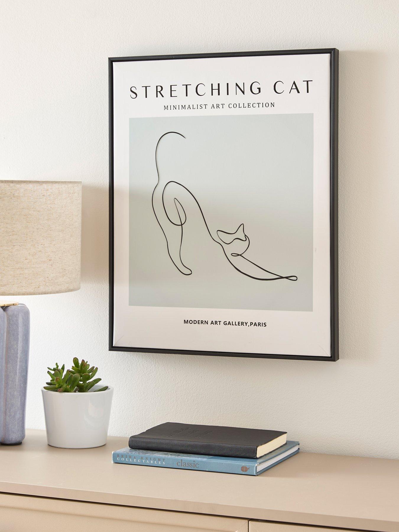 undefined Minimalist Art Collection – Stretching Cat Printed Wall Art