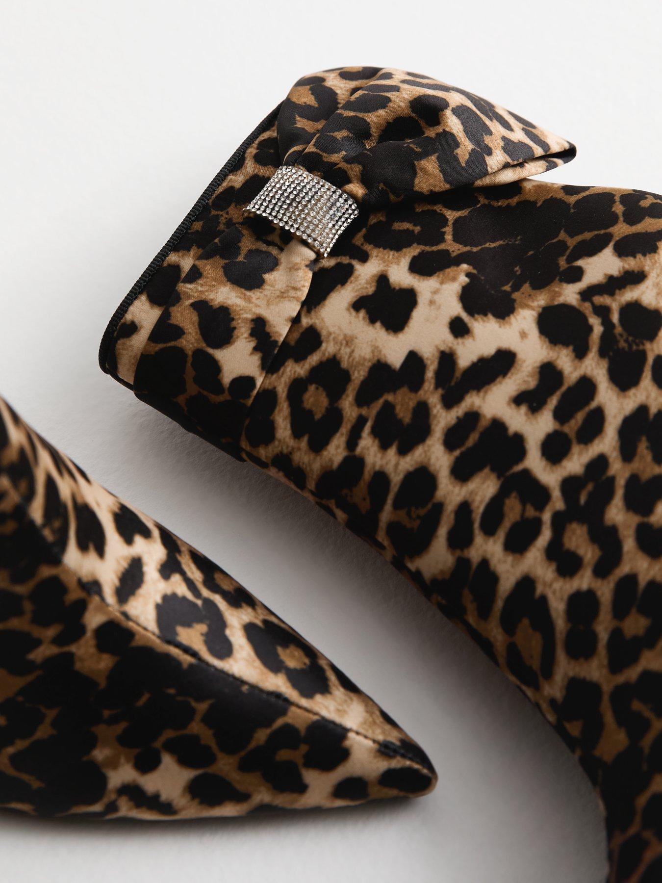  image of new-look-brown-leopard-satin-bow-embellished-stiletto-heel-ankle-boots-print