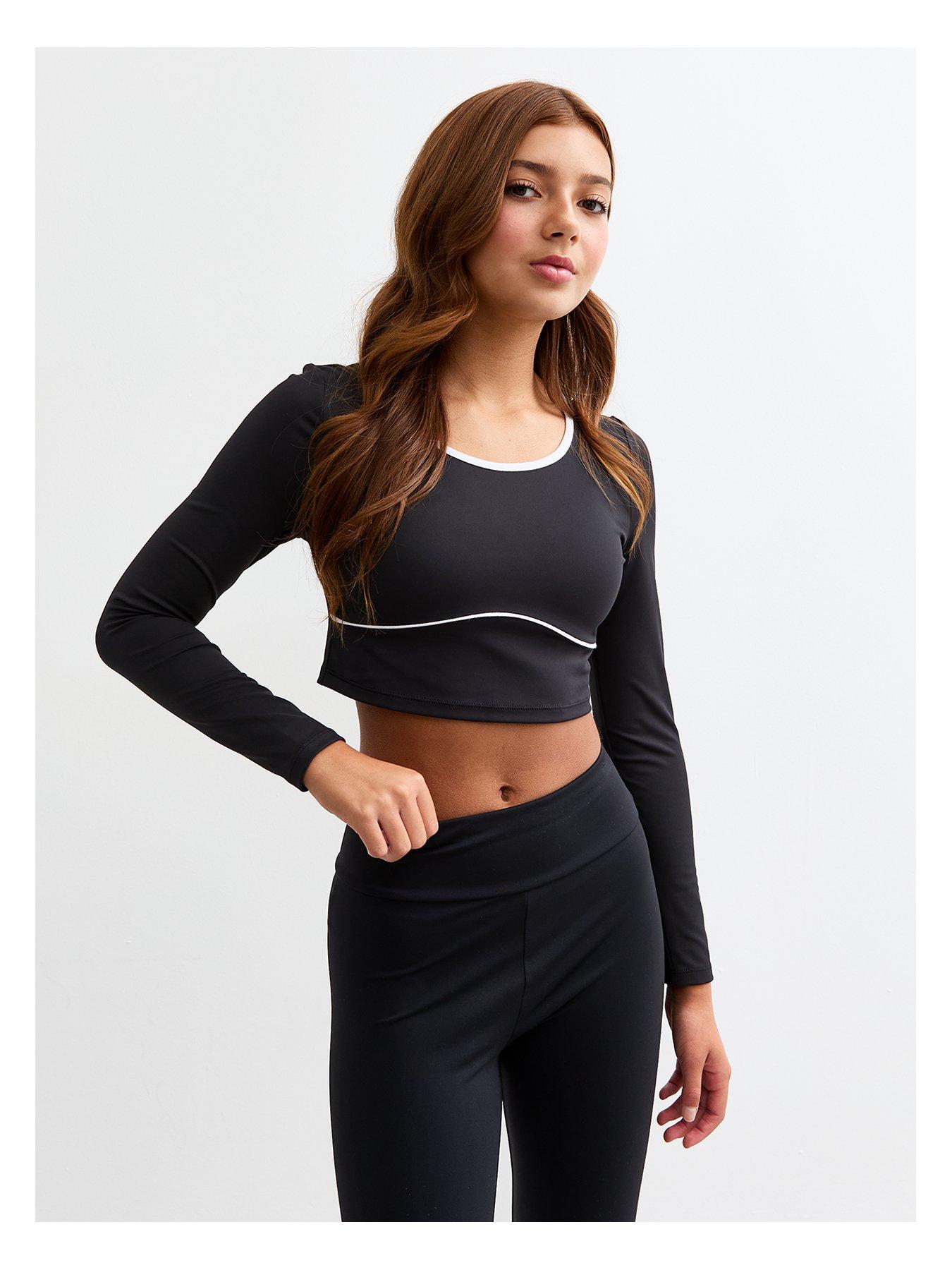 image of new-look-915-girls-piping-long-sleeve-top-black