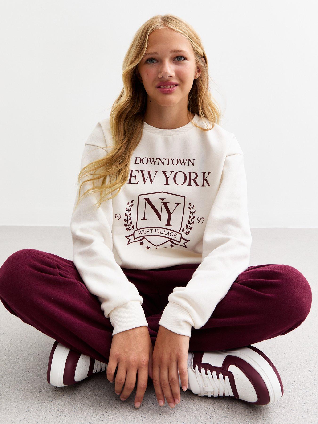 New Look 915 Girls York Slogan Jersey Sweatshirt Off White littlewoods